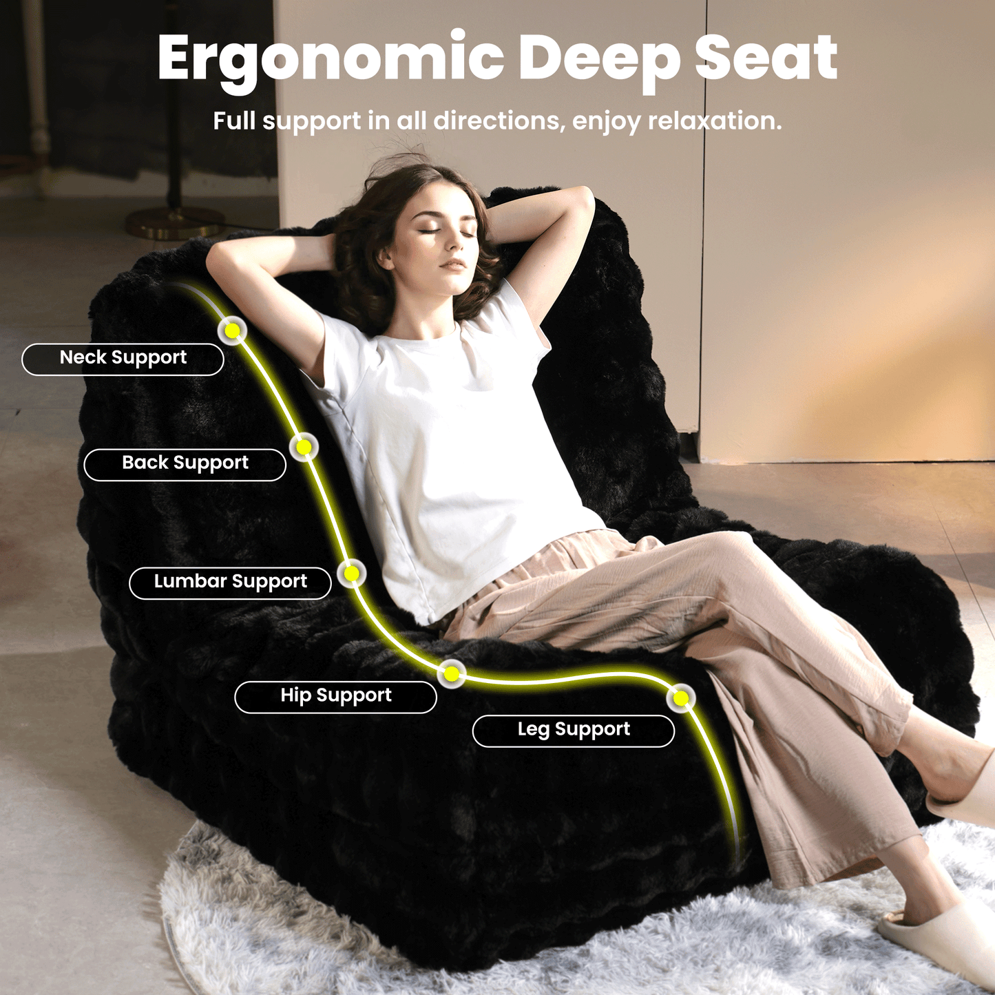 OVIOS Luxurious Fluffy Faux Fur Bean Bag Couch