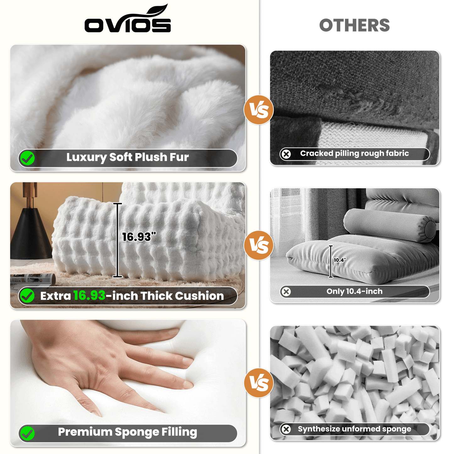 OVIOS Luxurious Fluffy Faux Fur Bean Bag Couch