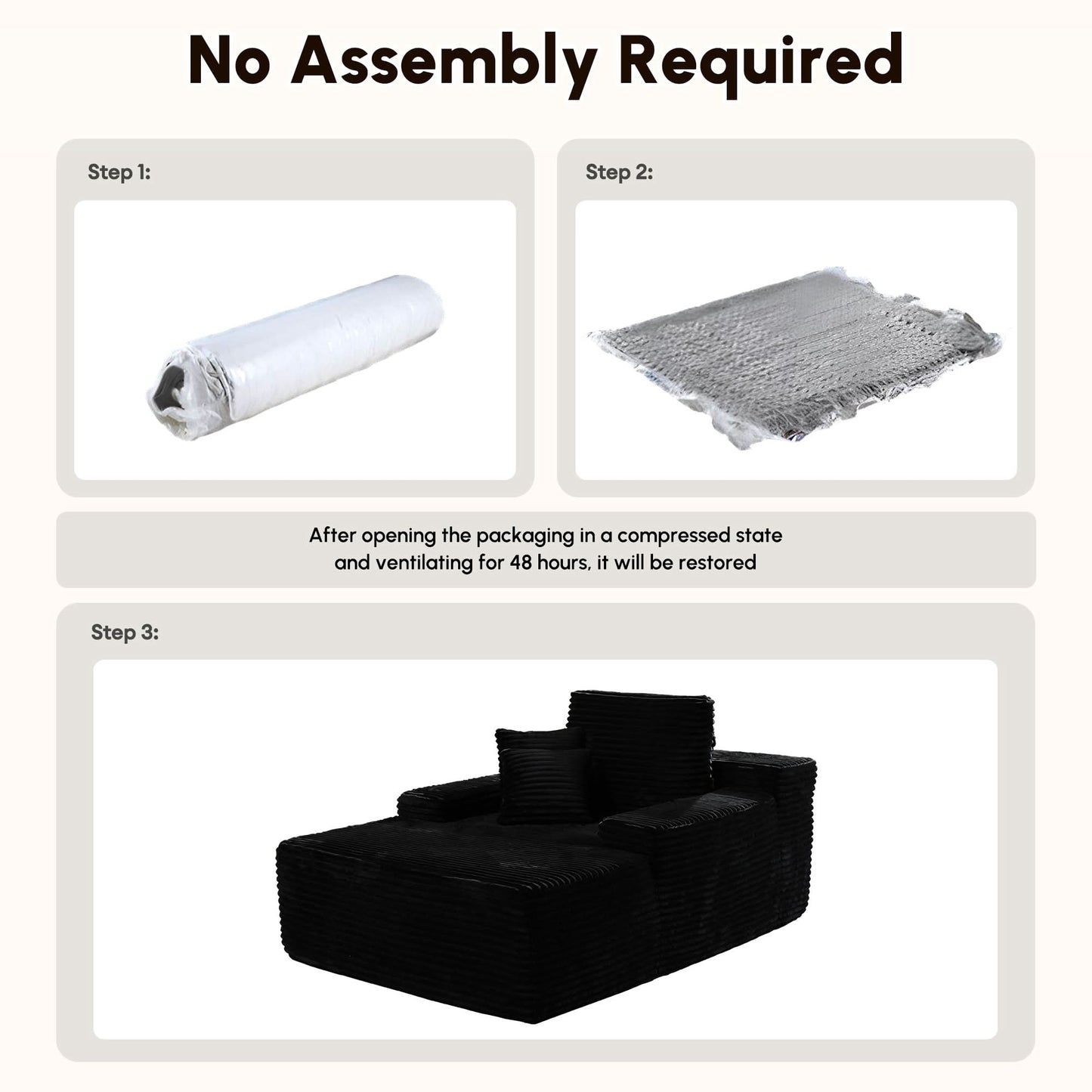 OVIOS Boneless Chaise Lounge,Luxurious Faux Fur, No Assembly Required