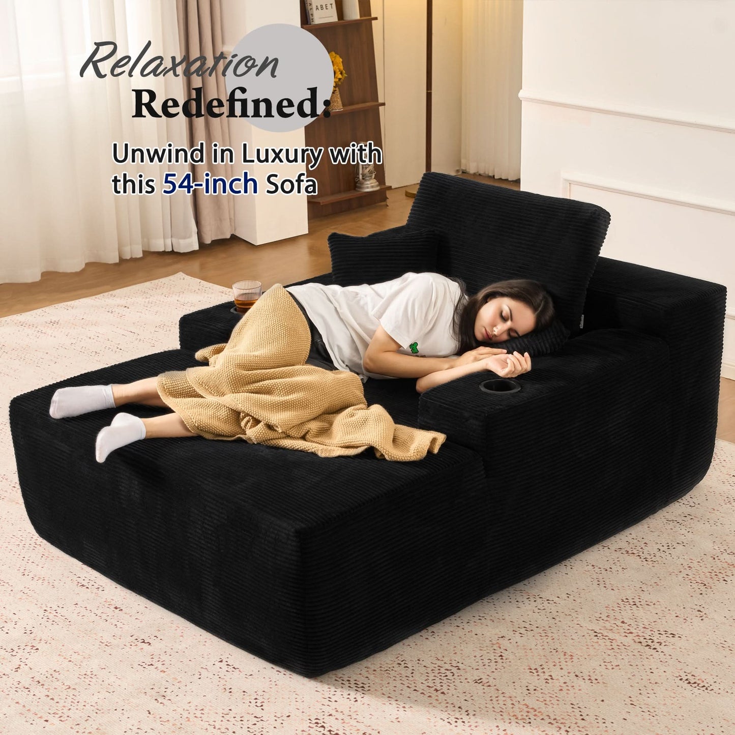 OVIOS 67'' Oversized Chaise Lounge ,Corduroy Sleeper Sofa with Cup Holders