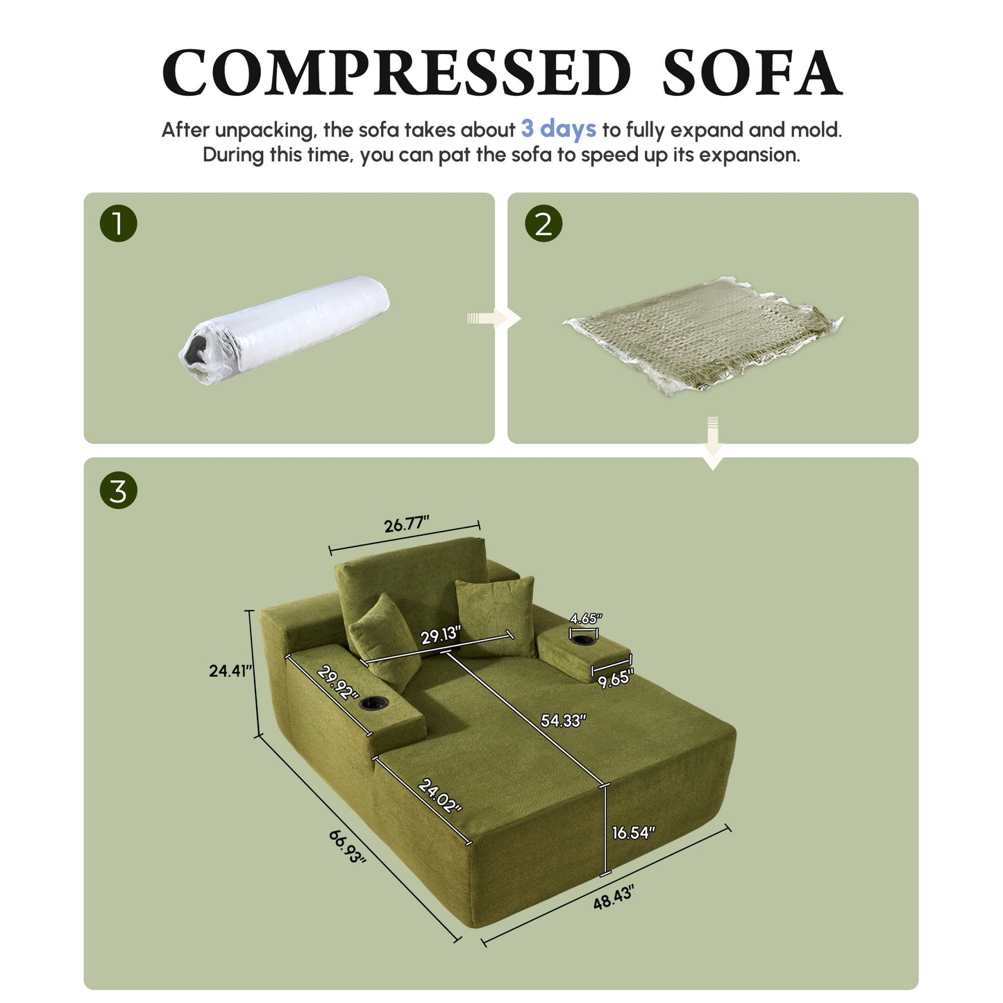 OVIOS 67'' Chaise Lounge Chair with Cup Holders, Plush Velvet Sofa Bed