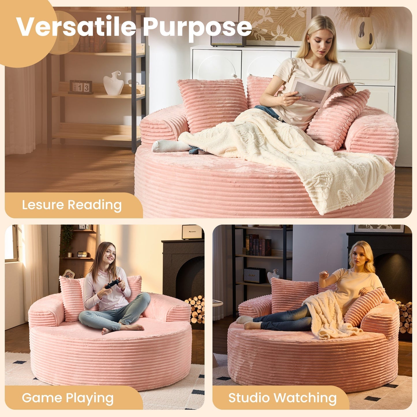 OVIOS 59" O-Shape Modular Couch, Plush Corduroy Fabric, No Assembly Required