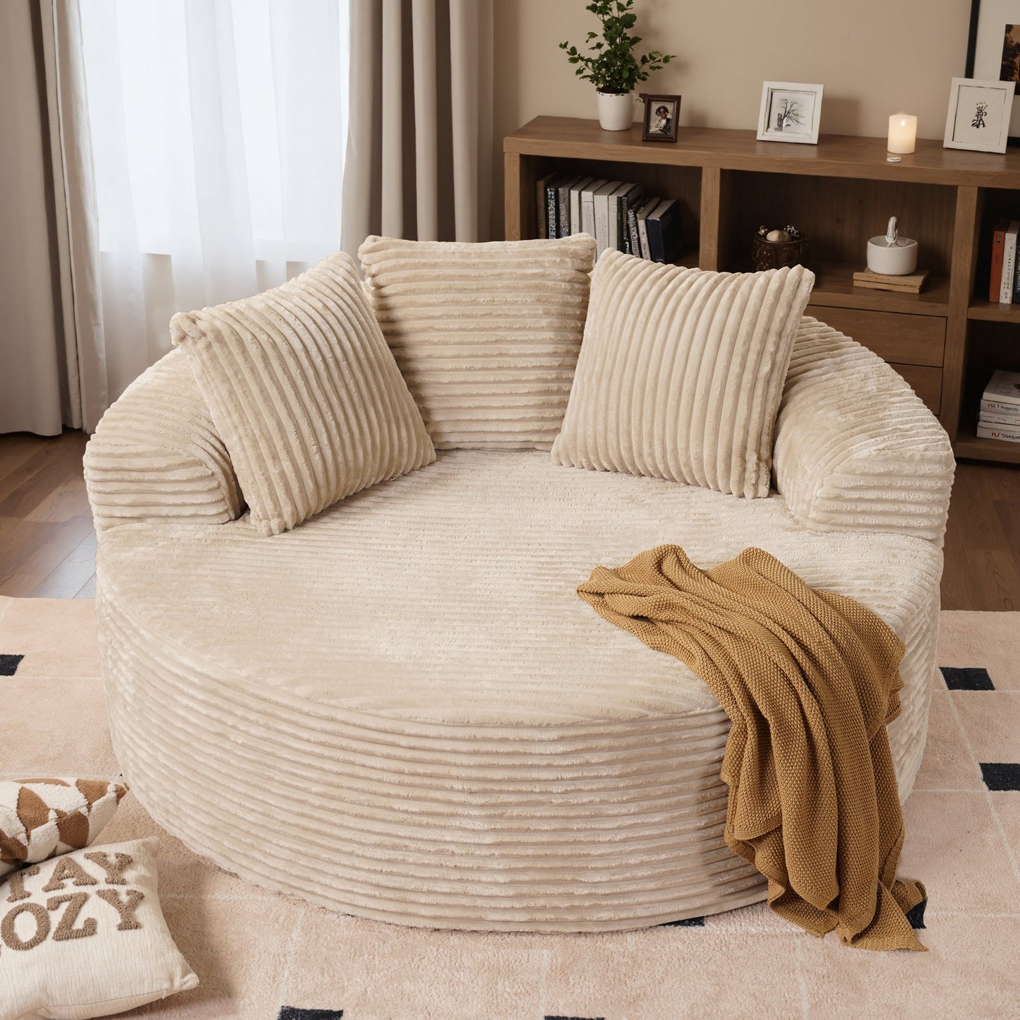 OVIOS 59" O-Shape Modular Couch, Plush Corduroy Fabric, No Assembly Required