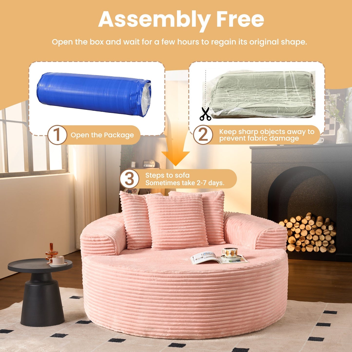 OVIOS 59" O-Shape Modular Couch, Plush Corduroy Fabric, No Assembly Required