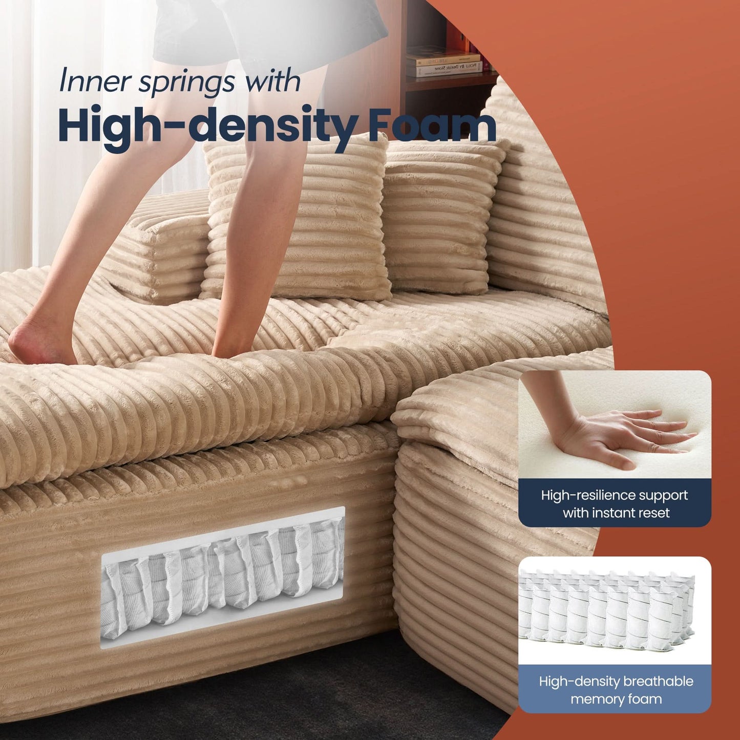 OVIOS 105" Modular Sectional Sofa with Chaise,Deep Seat Cloud Couch, Modern L-Shape