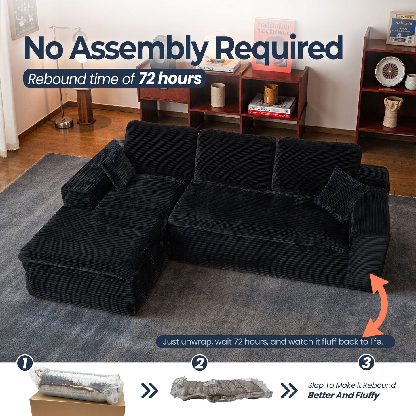 OVIOS 105" Modular L-Shape Sectional Sofa with Chaise, Deep Seat Cloud Couch