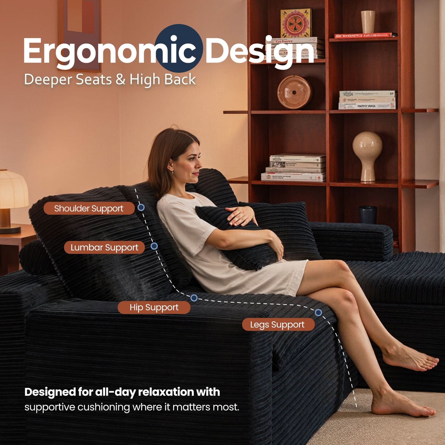 OVIOS 105" Modular L-Shape Sectional Sofa with Chaise, Deep Seat Cloud Couch