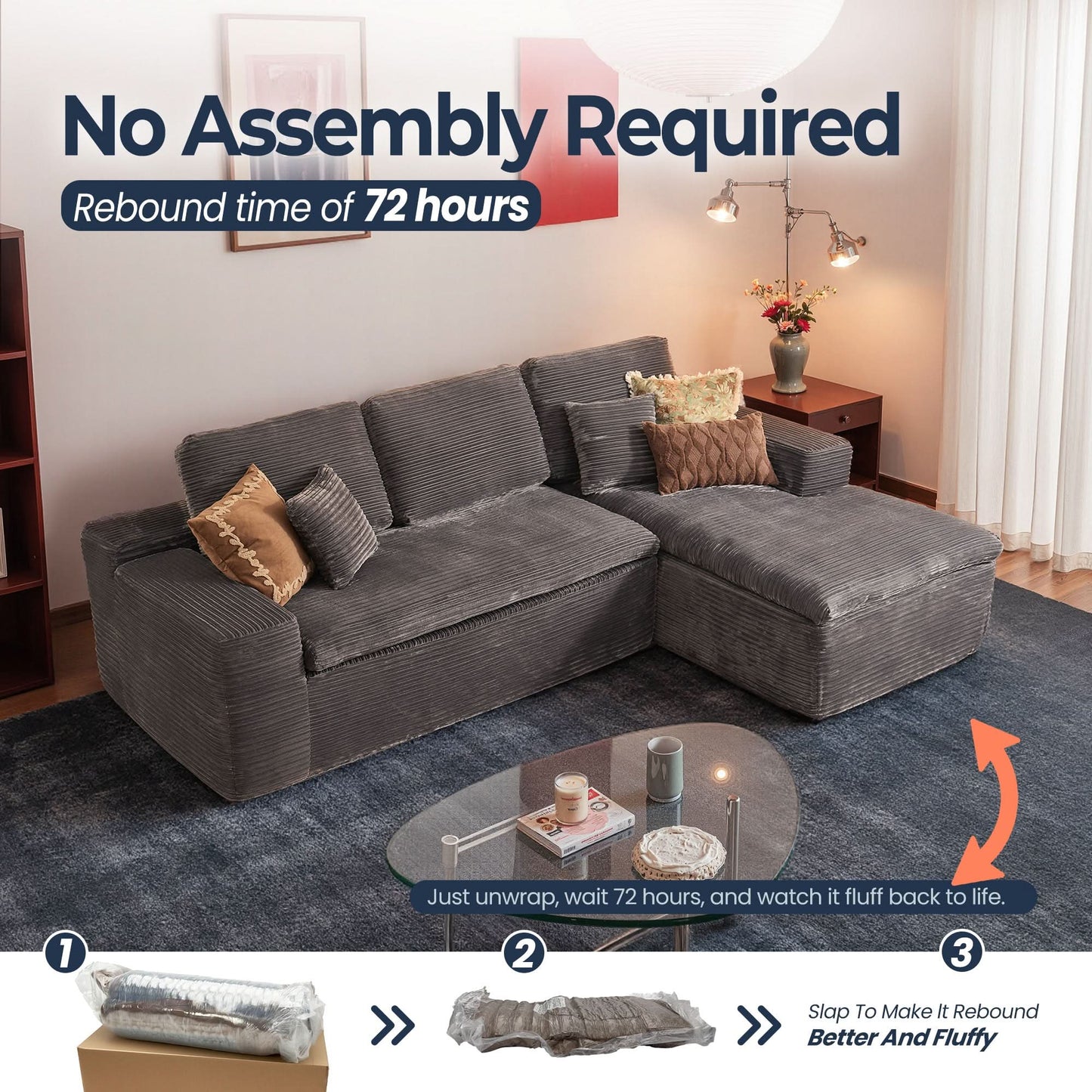 OVIOS 105" Modular L-Shape Sectional Sofa with Chaise, Deep Seat Cloud Couch