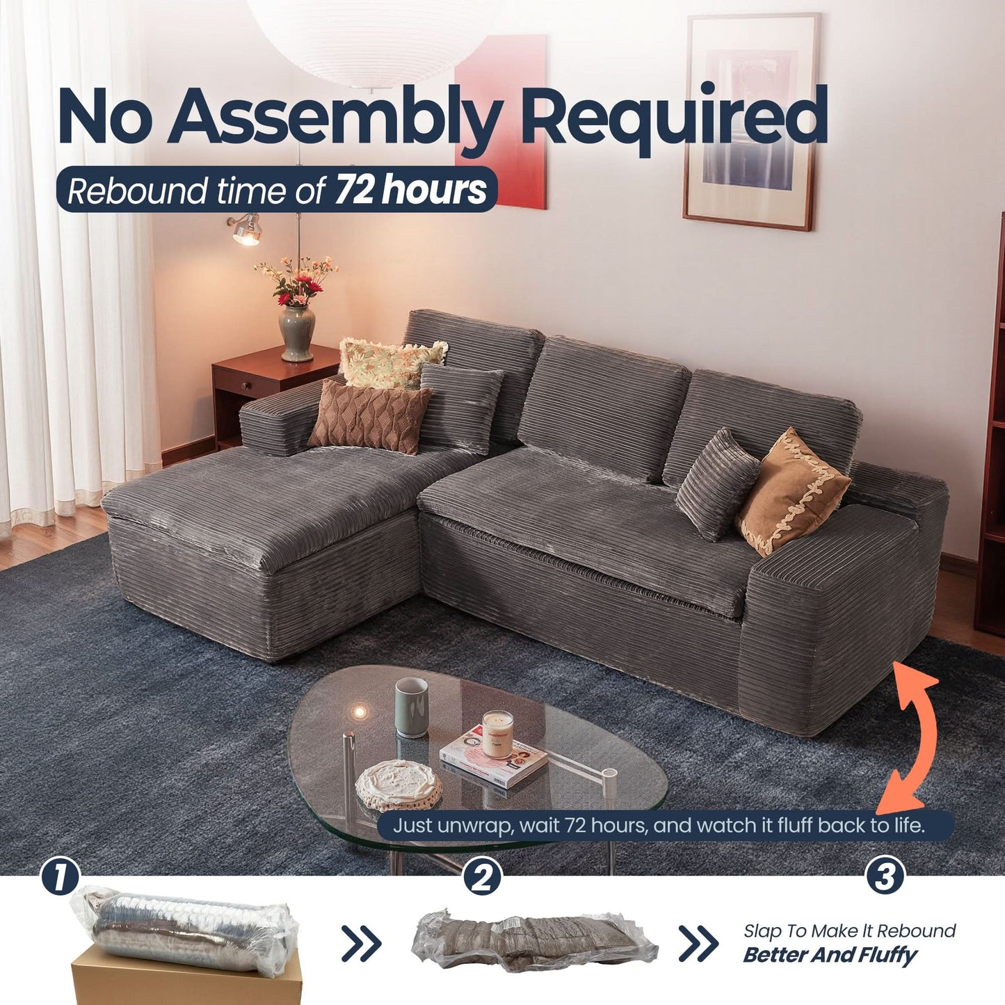 OVIOS 105" Modular L-Shape Sectional Sofa with Chaise, Deep Seat Cloud Couch