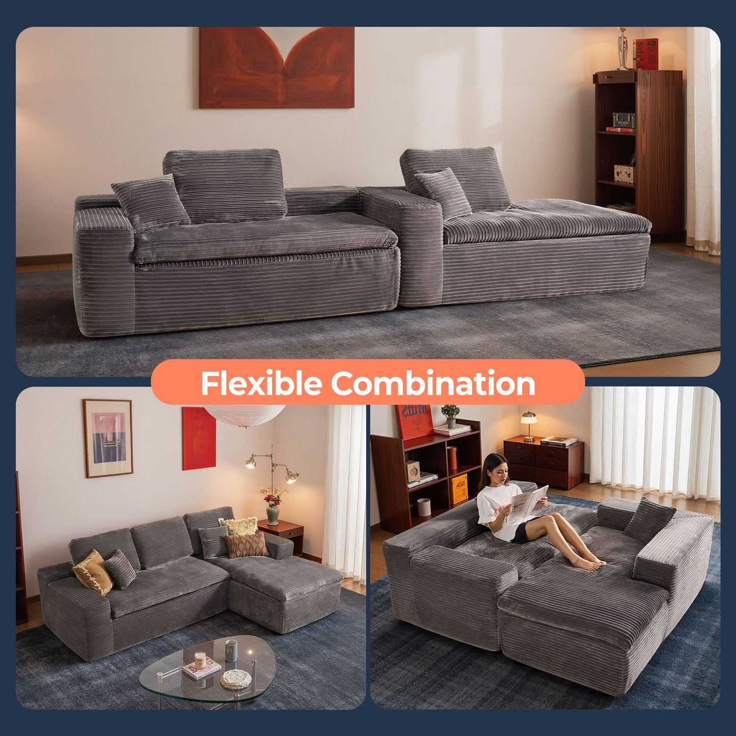 OVIOS 105" Modular L-Shape Sectional Sofa with Chaise, Deep Seat Cloud Couch