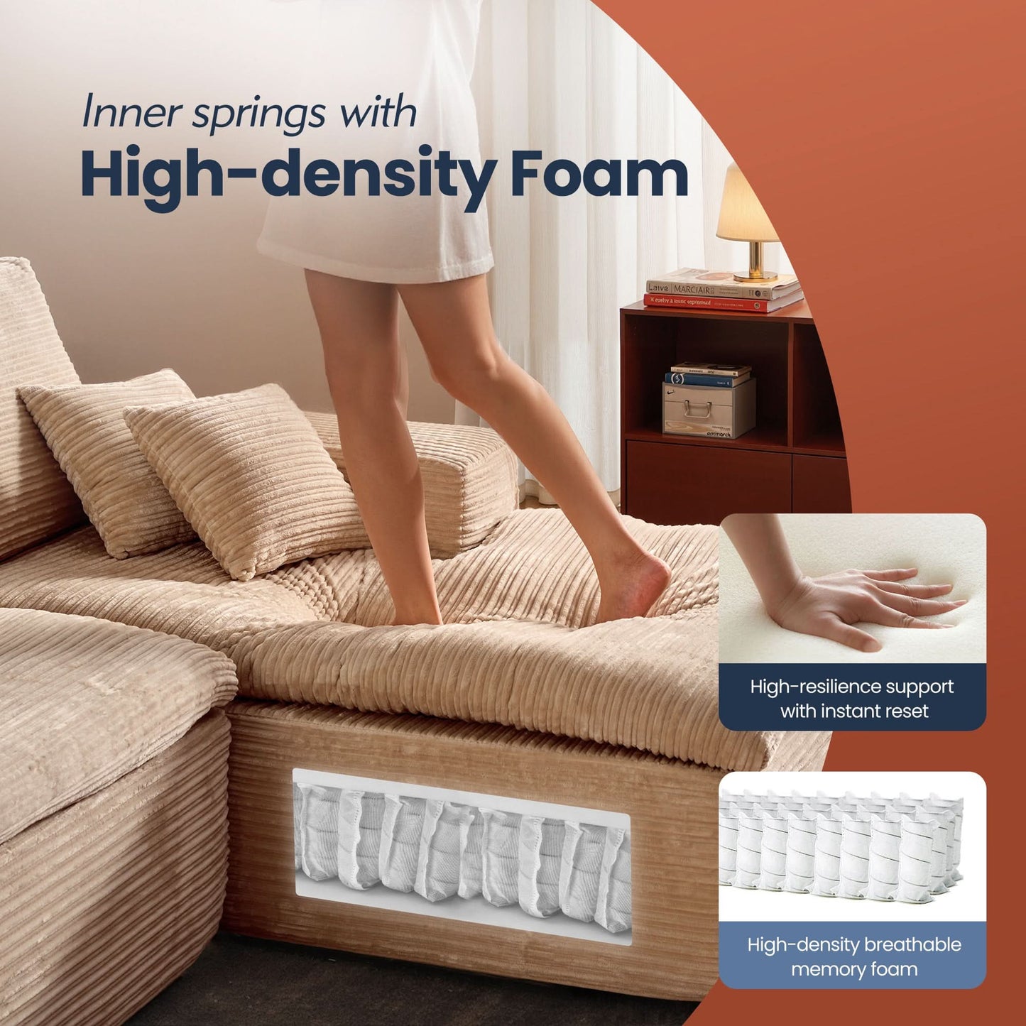 OVIOS 105" Modular L-Shape Sectional Sofa with Chaise, Deep Seat Cloud Couch