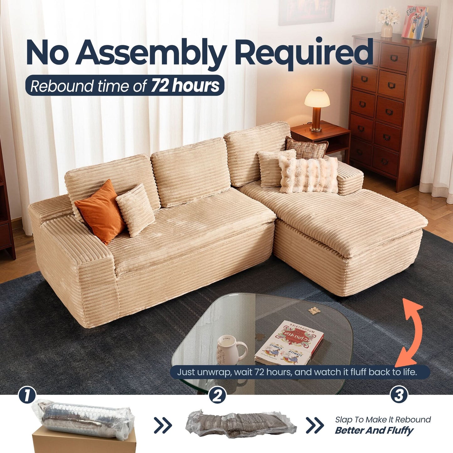 OVIOS 105" Modular Sectional Sofa with Chaise,Deep Seat Cloud Couch, Modern L-Shape