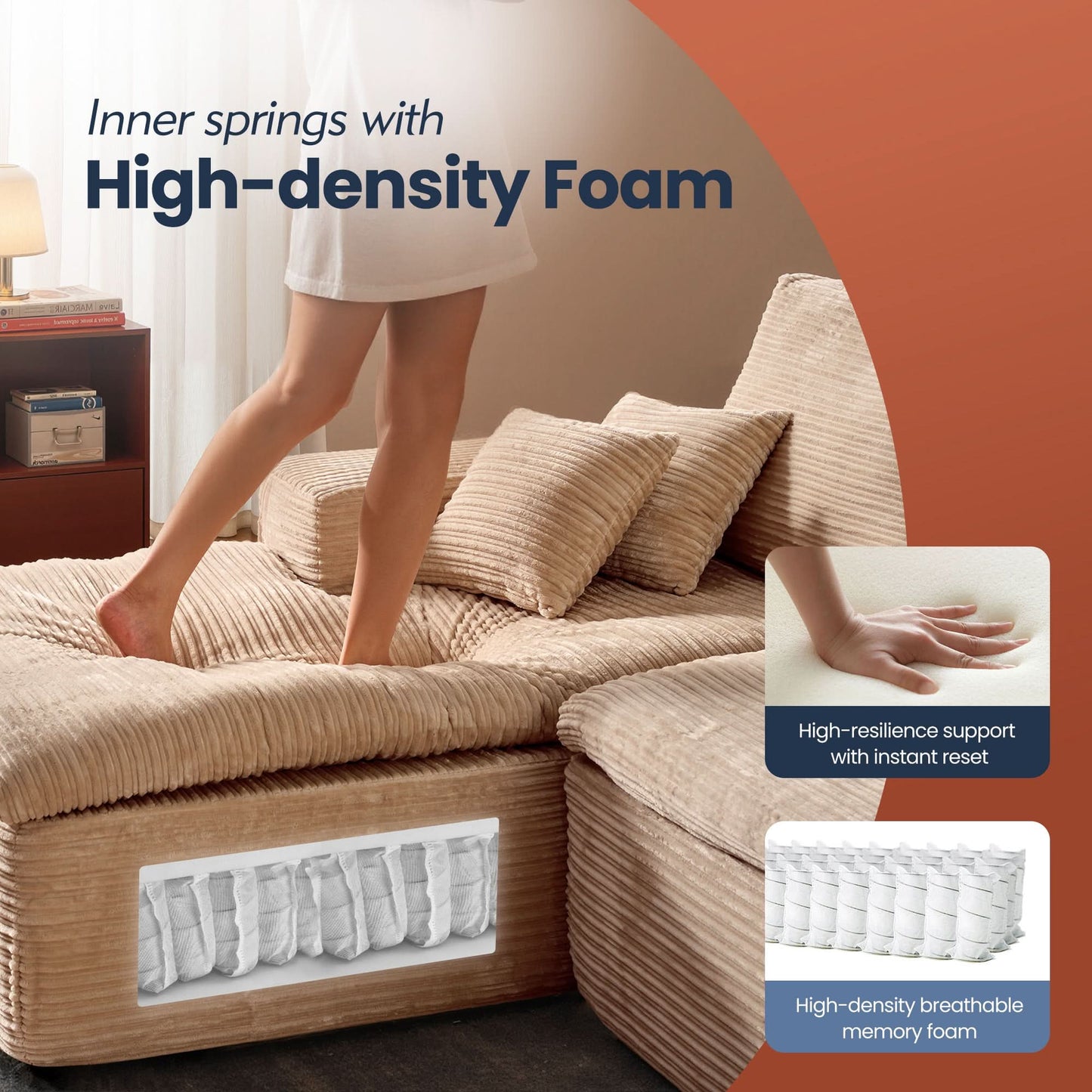 OVIOS 105" Modular L-Shape Sectional Sofa with Chaise, Deep Seat Cloud Couch