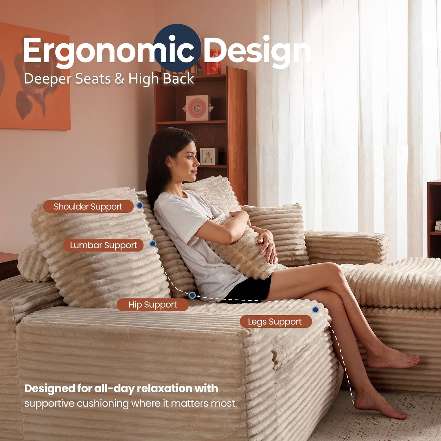 OVIOS 105" Modular Sectional Sofa with Chaise,Deep Seat Cloud Couch, Modern L-Shape