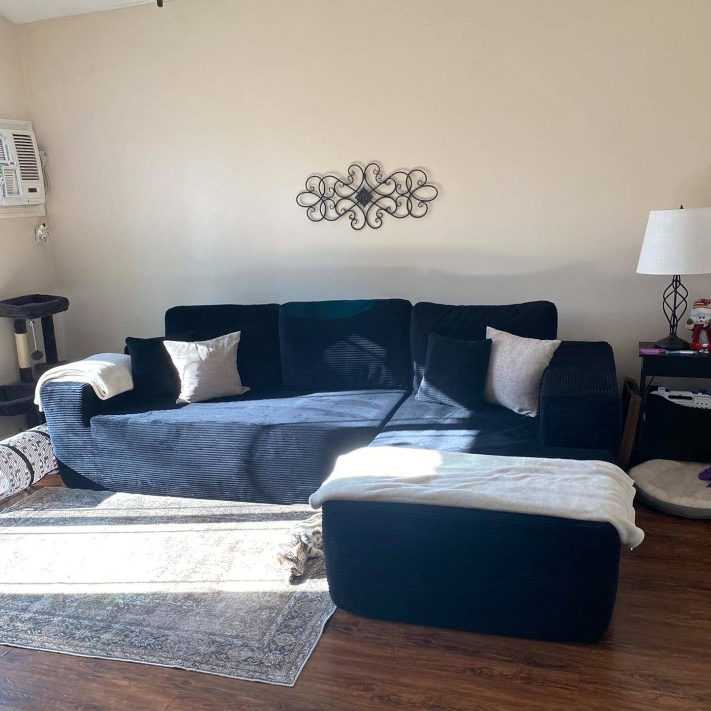 OVIOS 104" L-Shape Modular Couch with Chaise,Corduroy Fabric,No Assembly Required