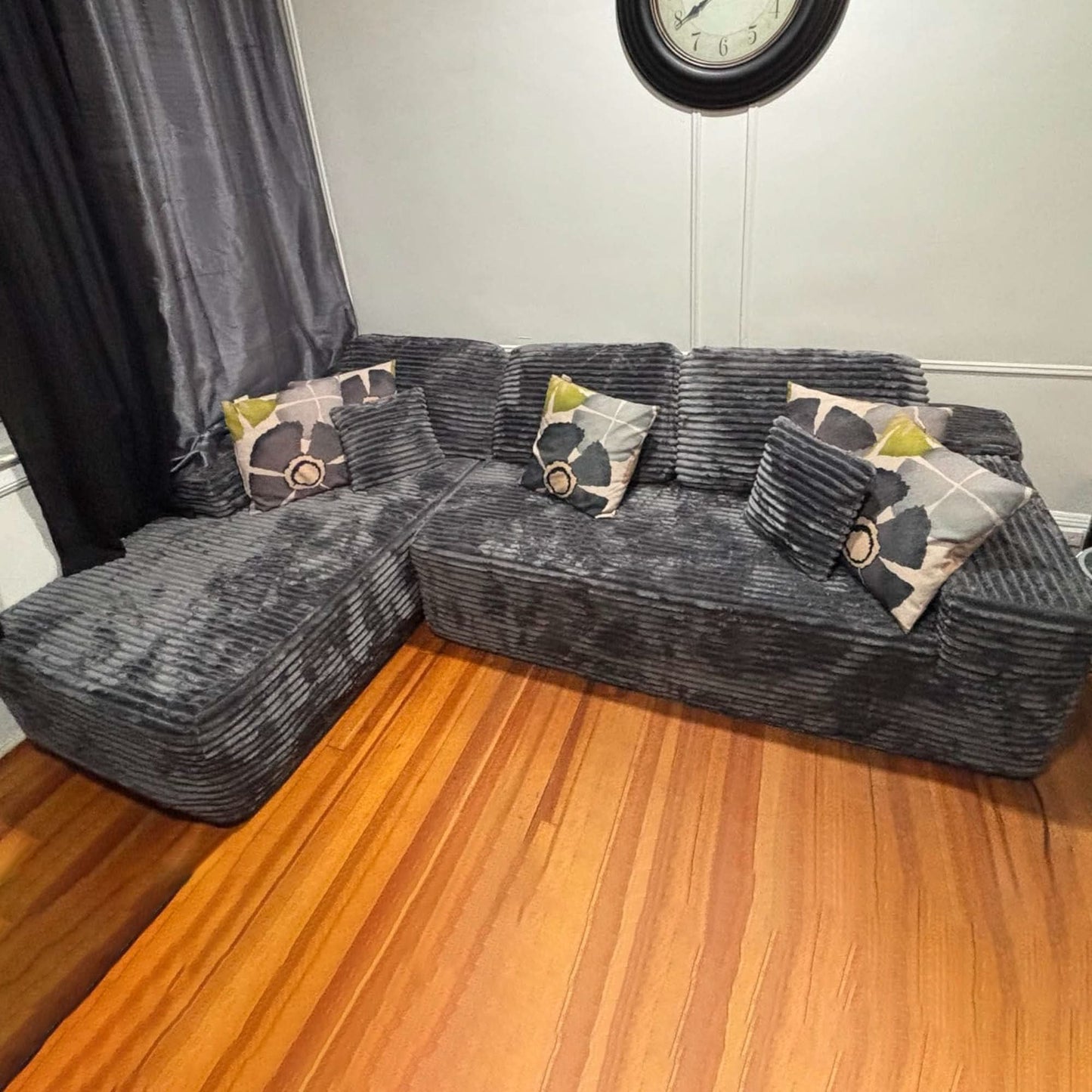 OVIOS 104" L-Shape Modular Couch with Chaise, Plush Corduroy Fabric, No Assembly Required