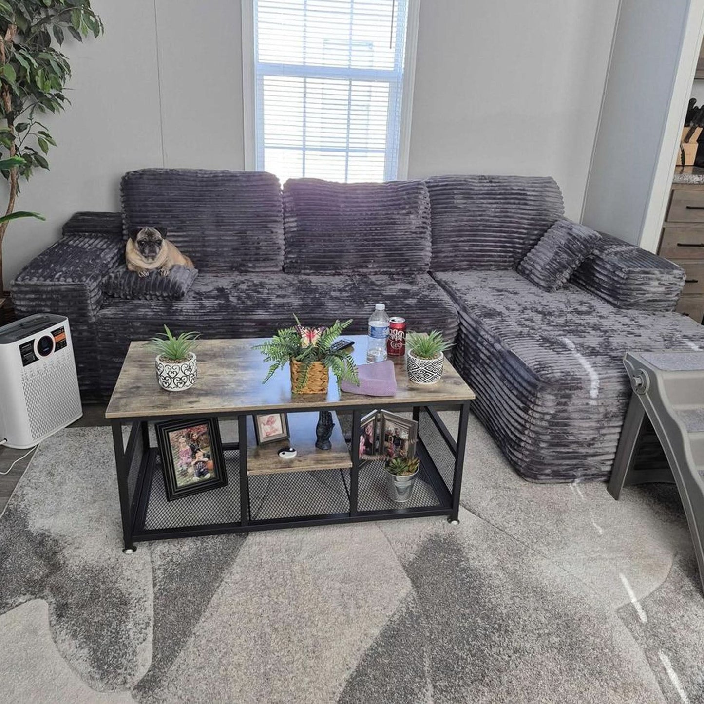 OVIOS 104" L-Shape Modular Couch with Chaise, Plush Corduroy Fabric, No Assembly Required