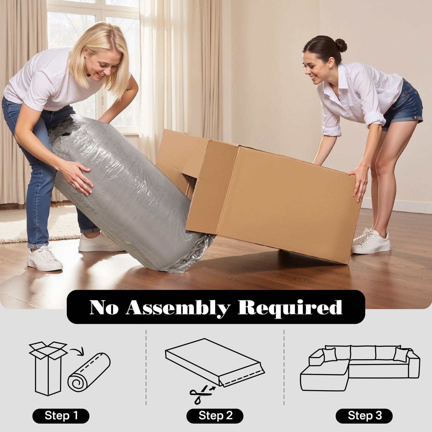 OVIOS 104" L-Shape Modular Couch with Chaise, Plush Corduroy Fabric, No Assembly Required