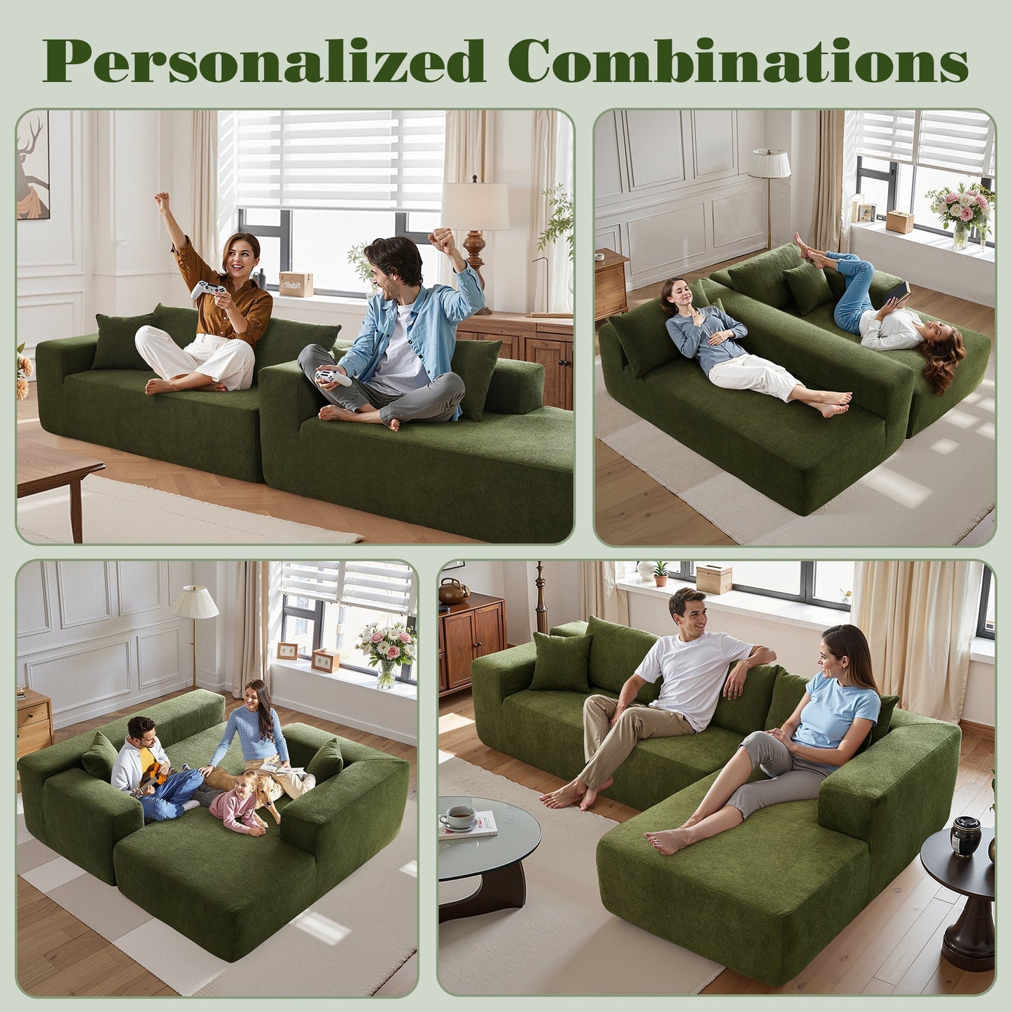 OVIOS 104" L-Shape Modular Couch with Chaise,Cloud Velvet Fabric,No Assembly Required