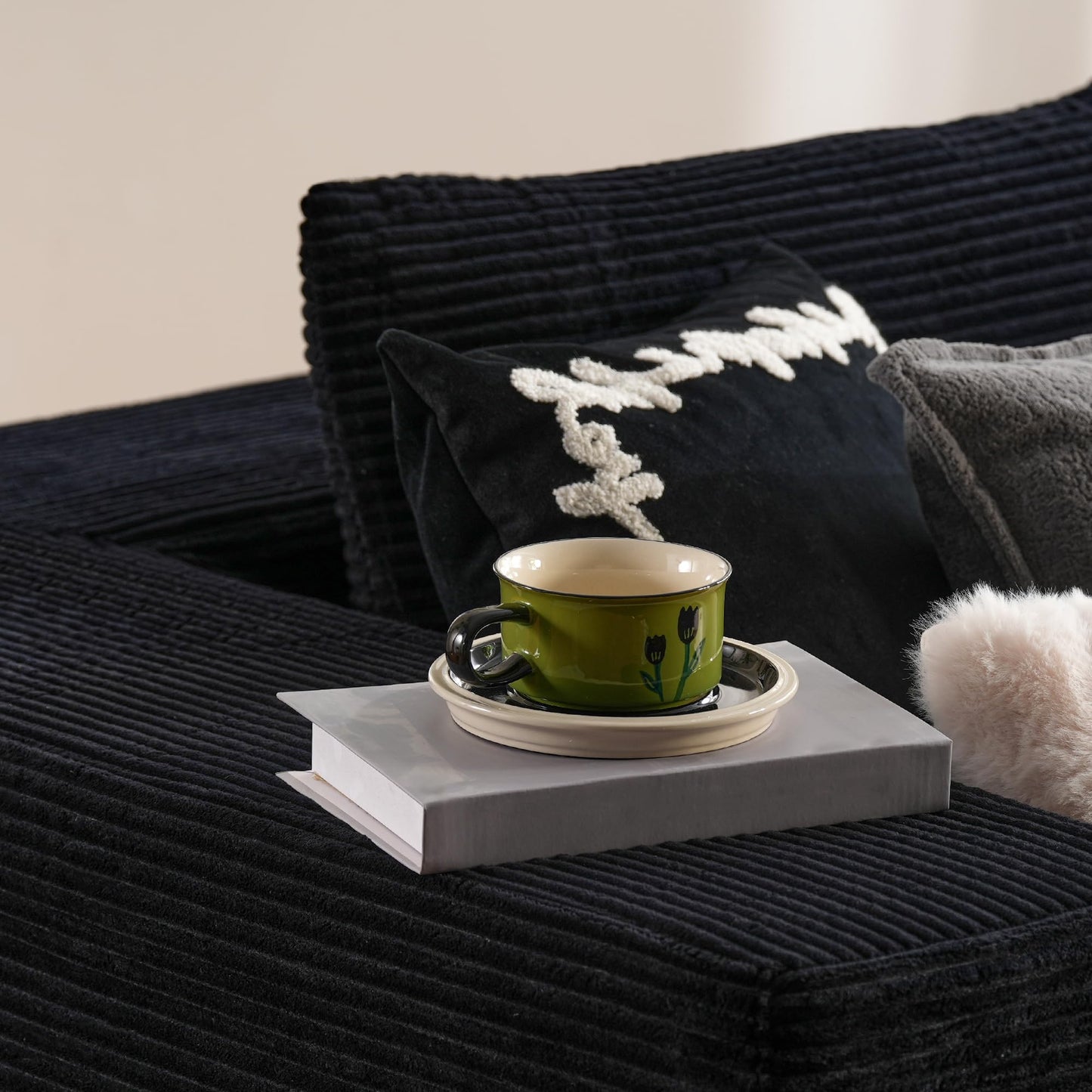 OVIOS 104" L-Shape Modular Couch with Chaise,Corduroy Fabric,No Assembly Required