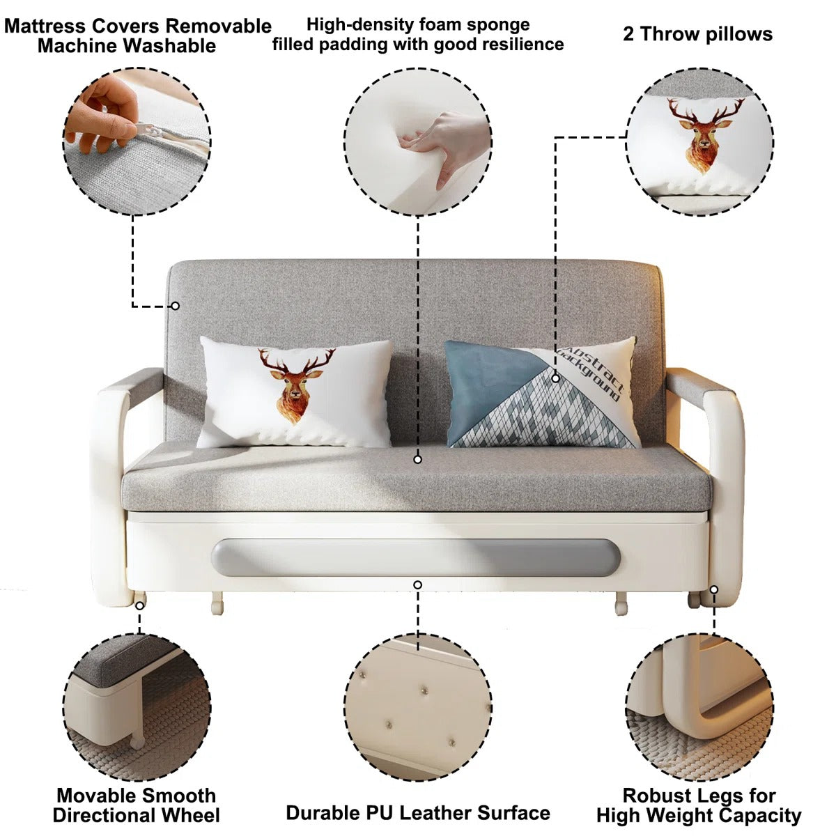 2-in-1 Multifunctional Sofa Bed w/ Adjustable Backrest & Storage