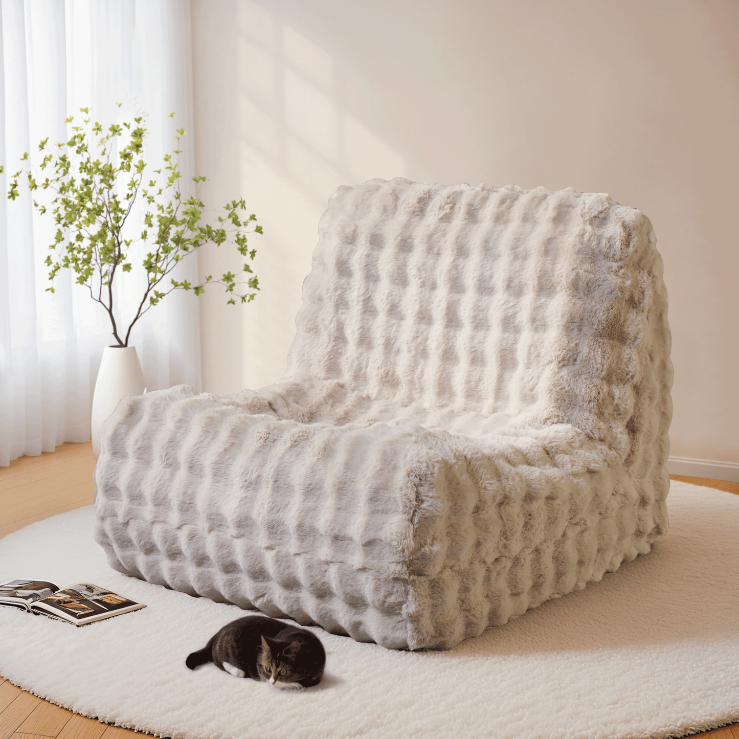 OVIOS Luxurious Fluffy Faux Fur Bean Bag Couch