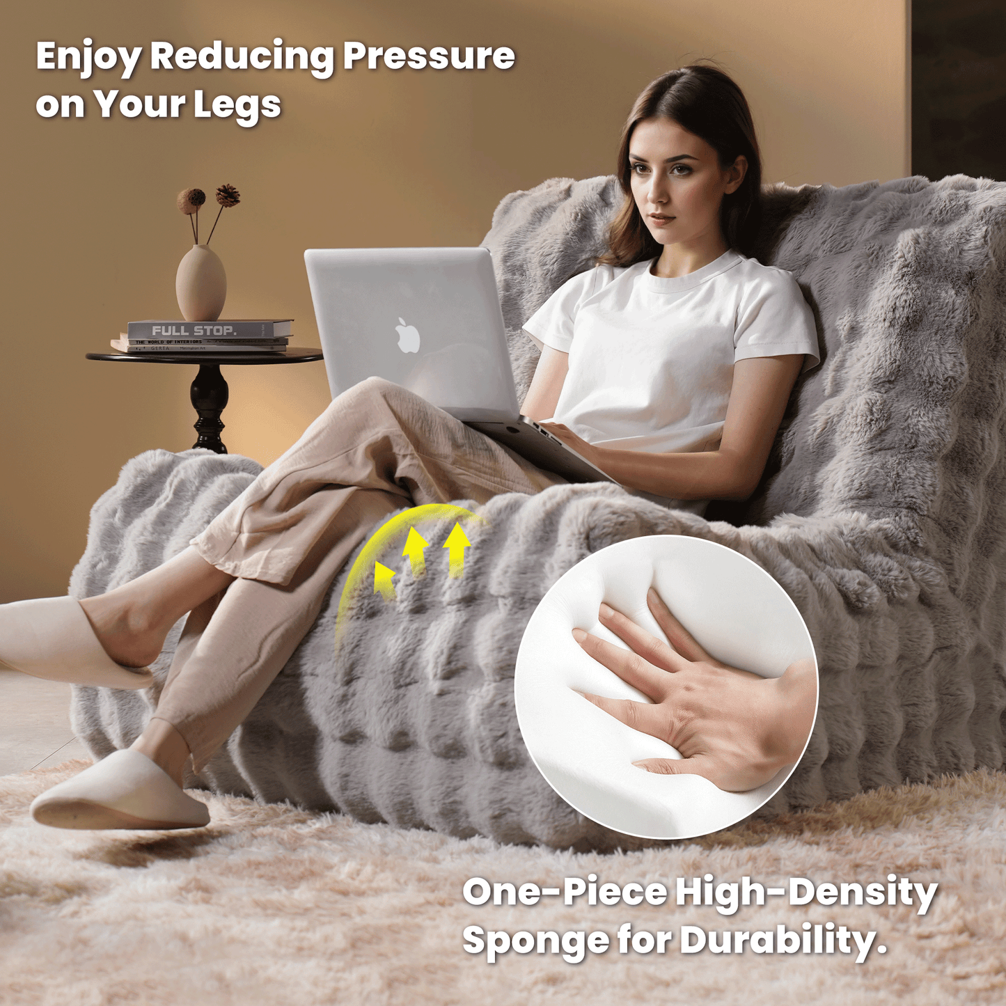 OVIOS Luxurious Fluffy Faux Fur Bean Bag Couch