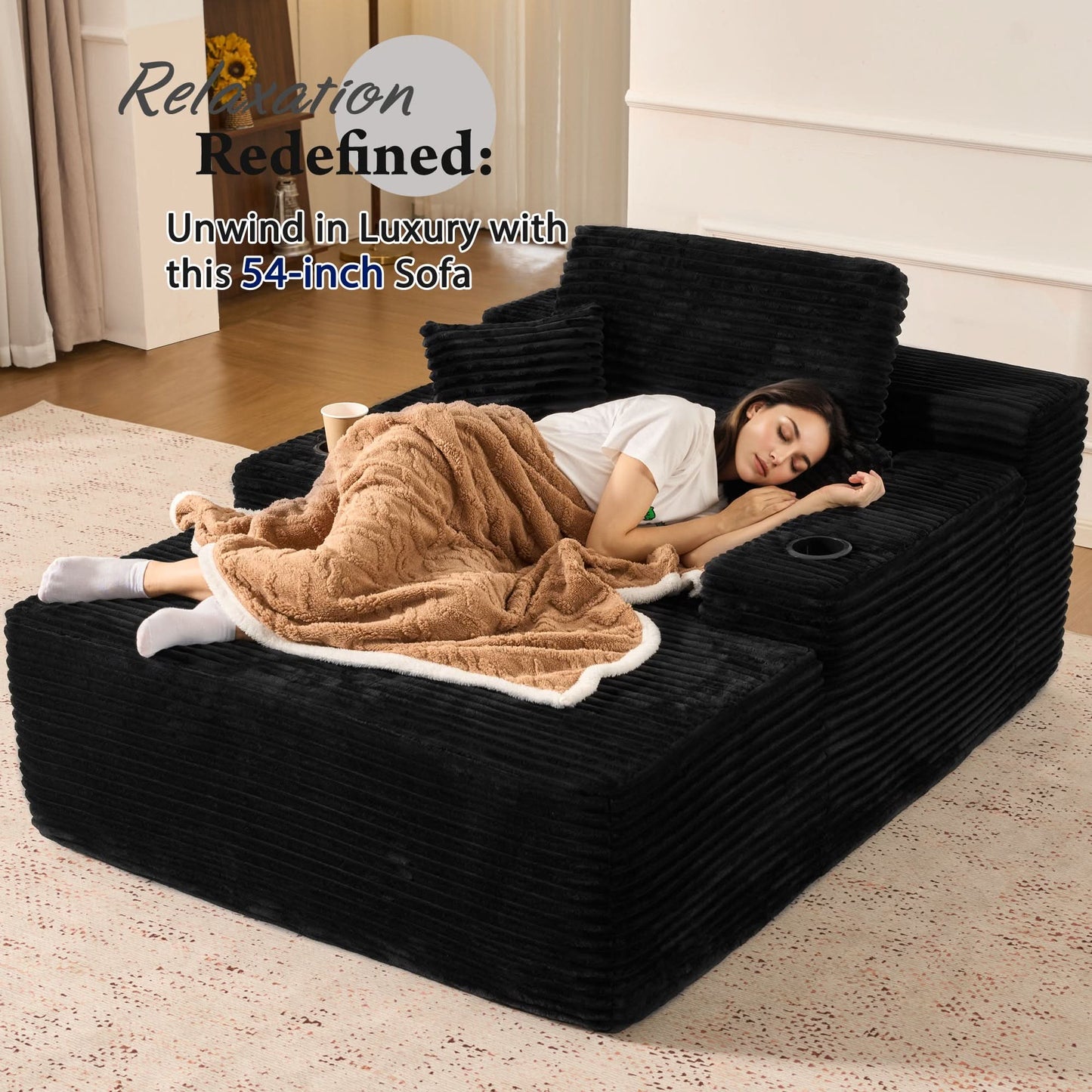 OVIOS 67'' Chaise Lounge Chair with Cup Holders