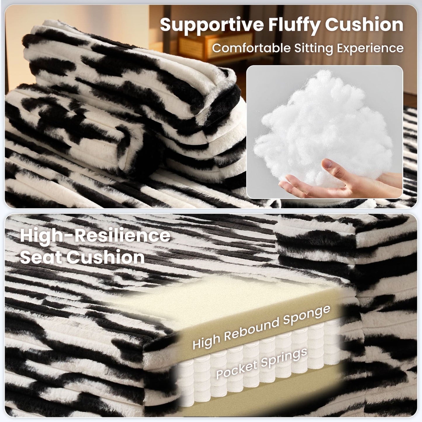 OVIOS Boneless Chaise Lounge,Luxurious Faux Fur, No Assembly Required