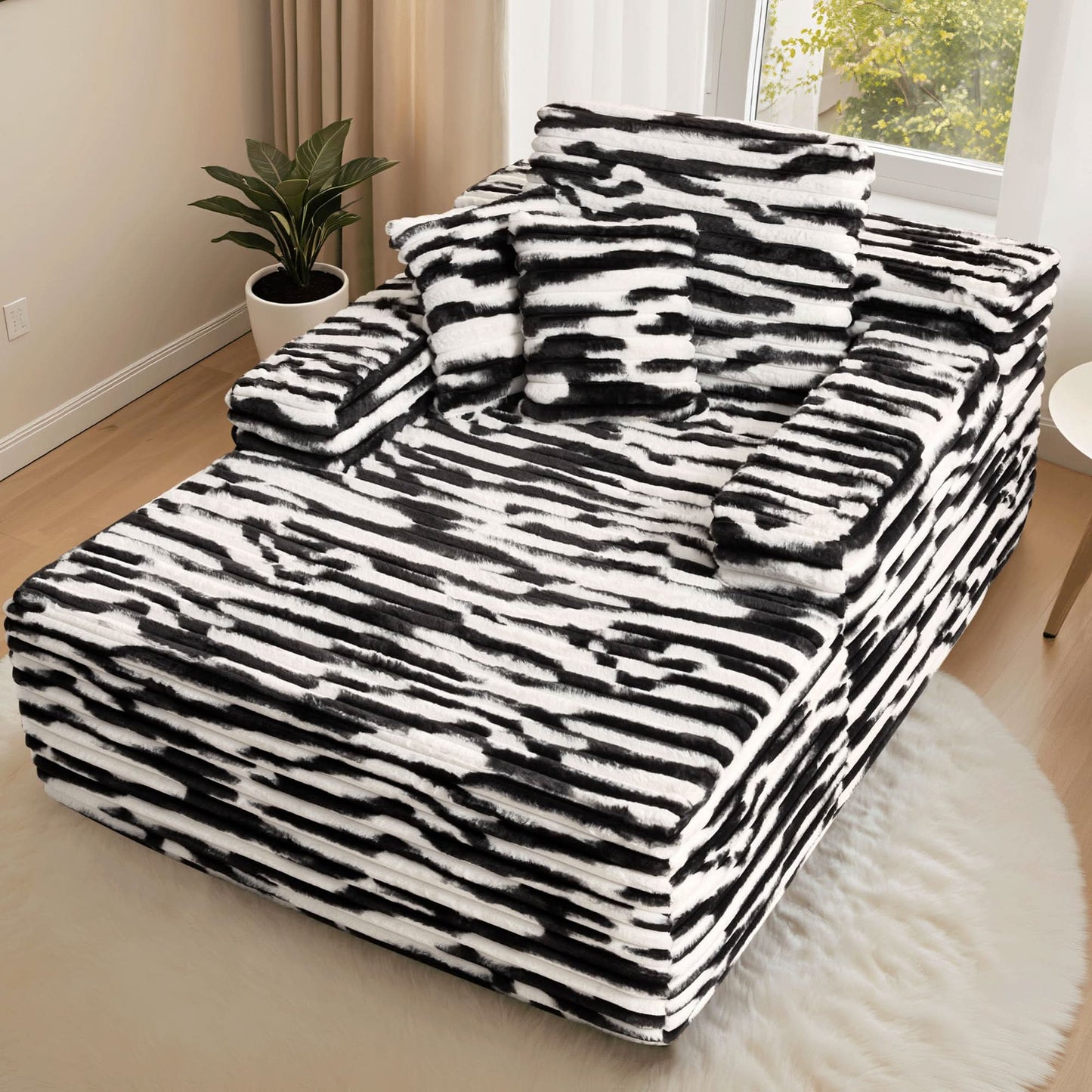 OVIOS Boneless Chaise Lounge,Luxurious Faux Fur, No Assembly Required