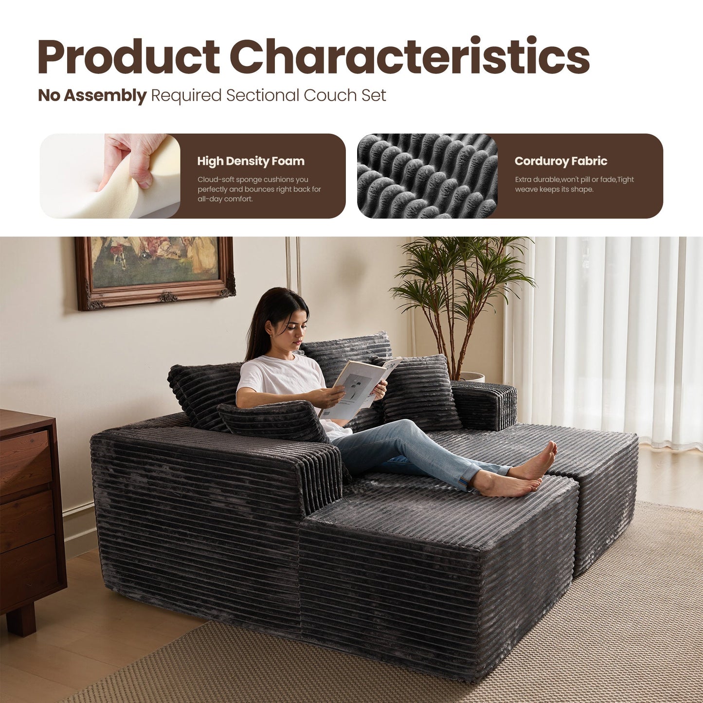OVIOS 81" Boneless Sofa, Sleeper Couch, No Assembly Required