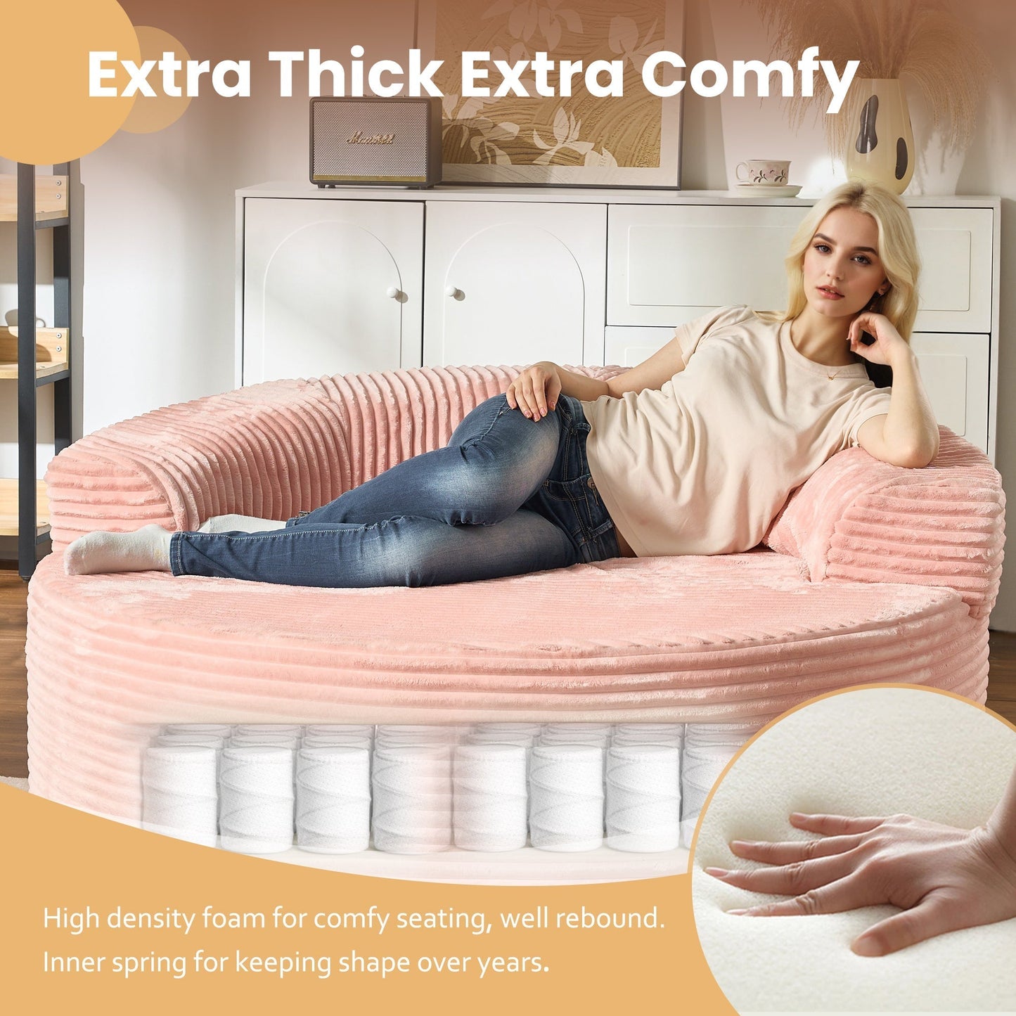 OVIOS 59" O-Shape Modular Couch, Plush Corduroy Fabric, No Assembly Required