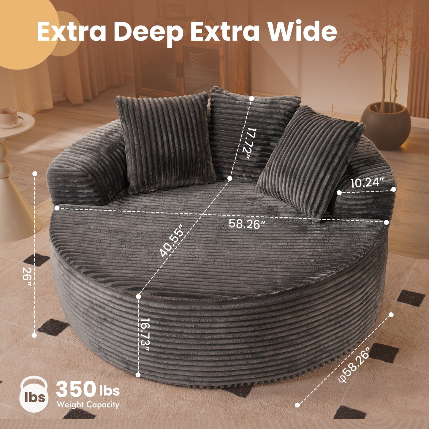 OVIOS 59" O-Shape Modular Couch, Plush Corduroy Fabric, No Assembly Required