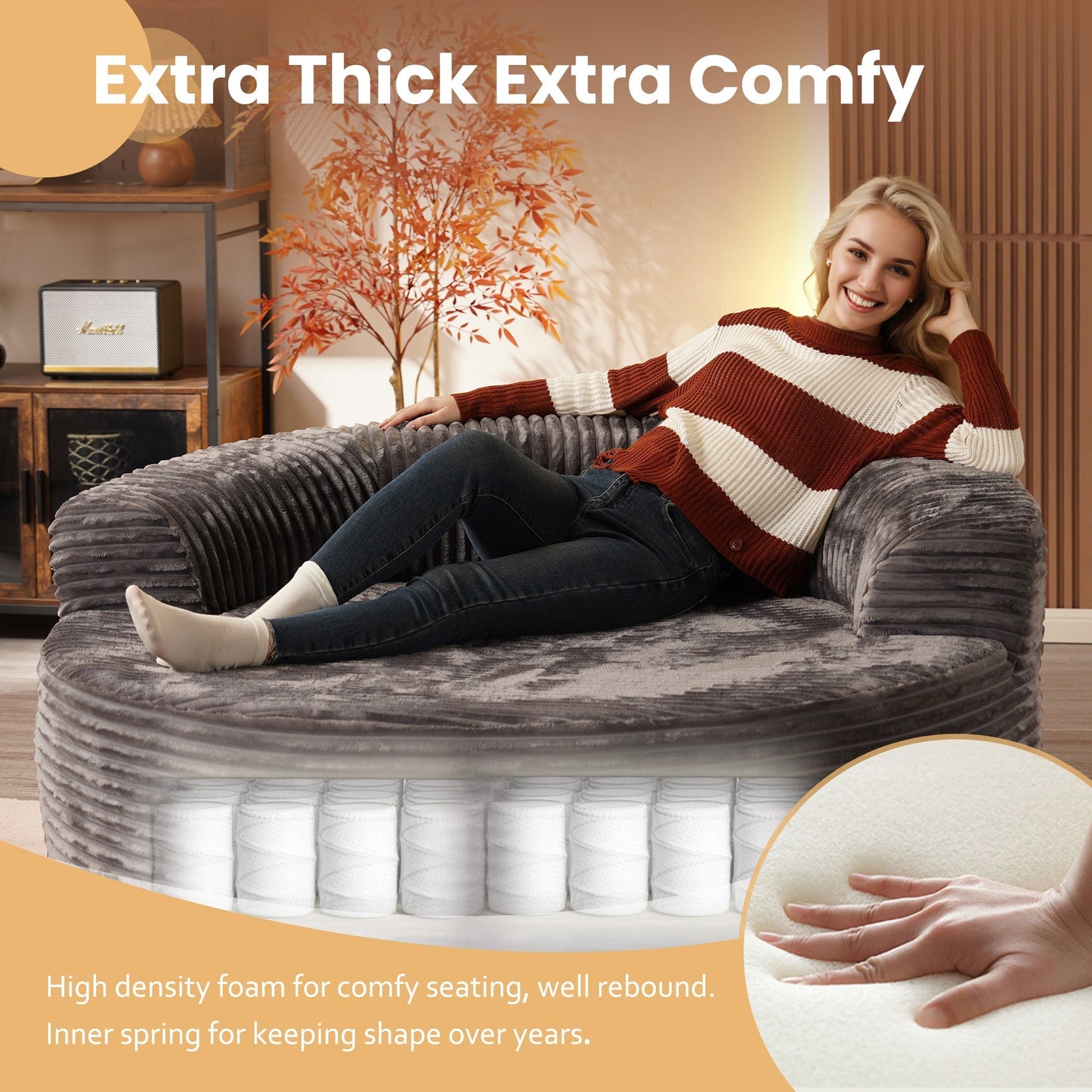 OVIOS 59" O-Shape Modular Couch, Plush Corduroy Fabric, No Assembly Required