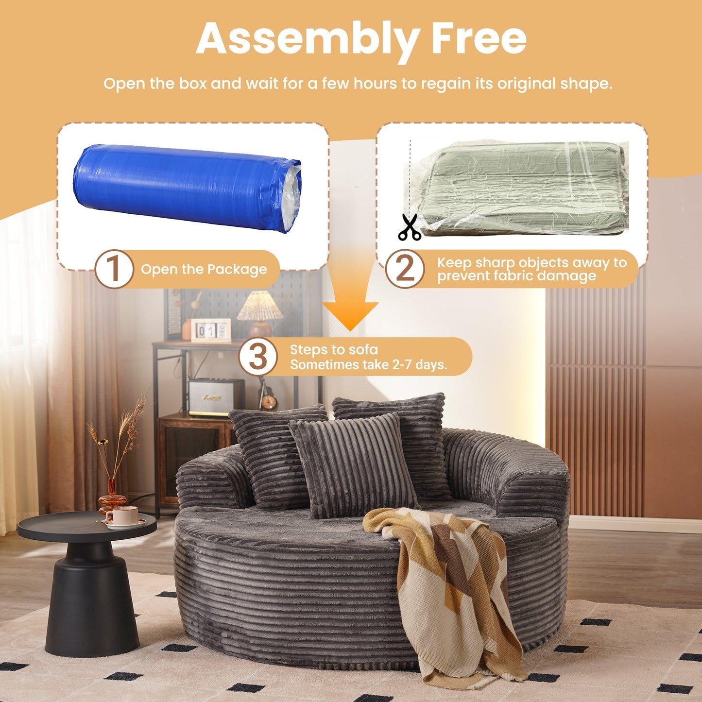 OVIOS 59" O-Shape Modular Couch, Plush Corduroy Fabric, No Assembly Required