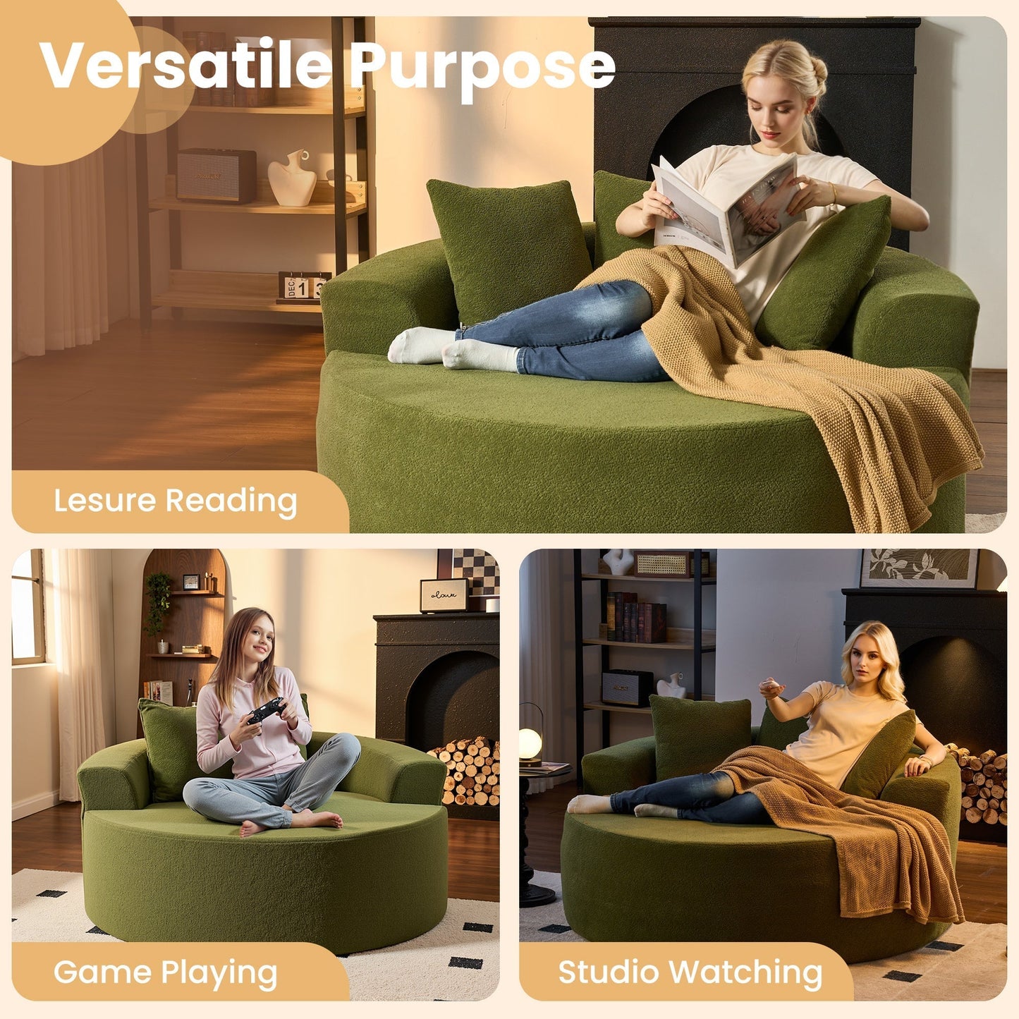 OVIOS 59" O-Shape Modular Couch, Plush Corduroy Fabric, No Assembly Required