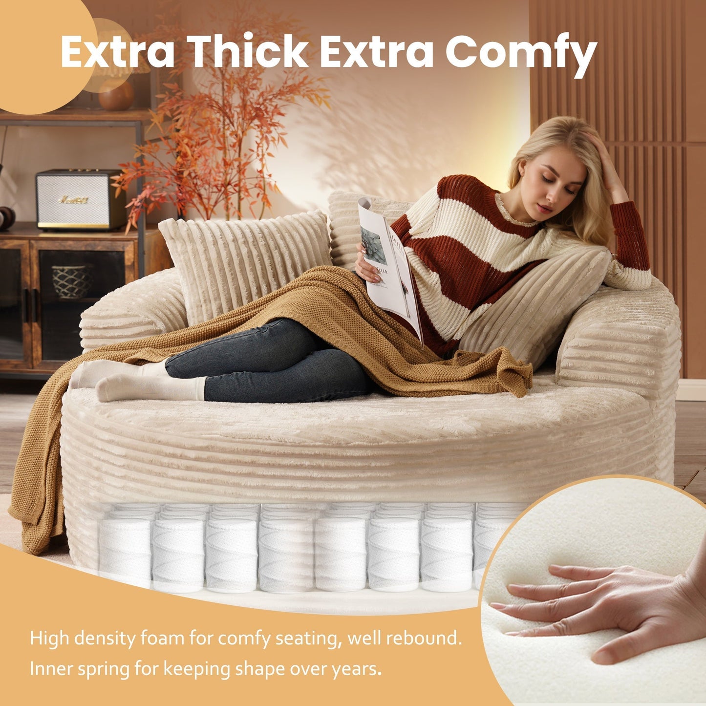 OVIOS 59" O-Shape Modular Couch, Plush Corduroy Fabric, No Assembly Required