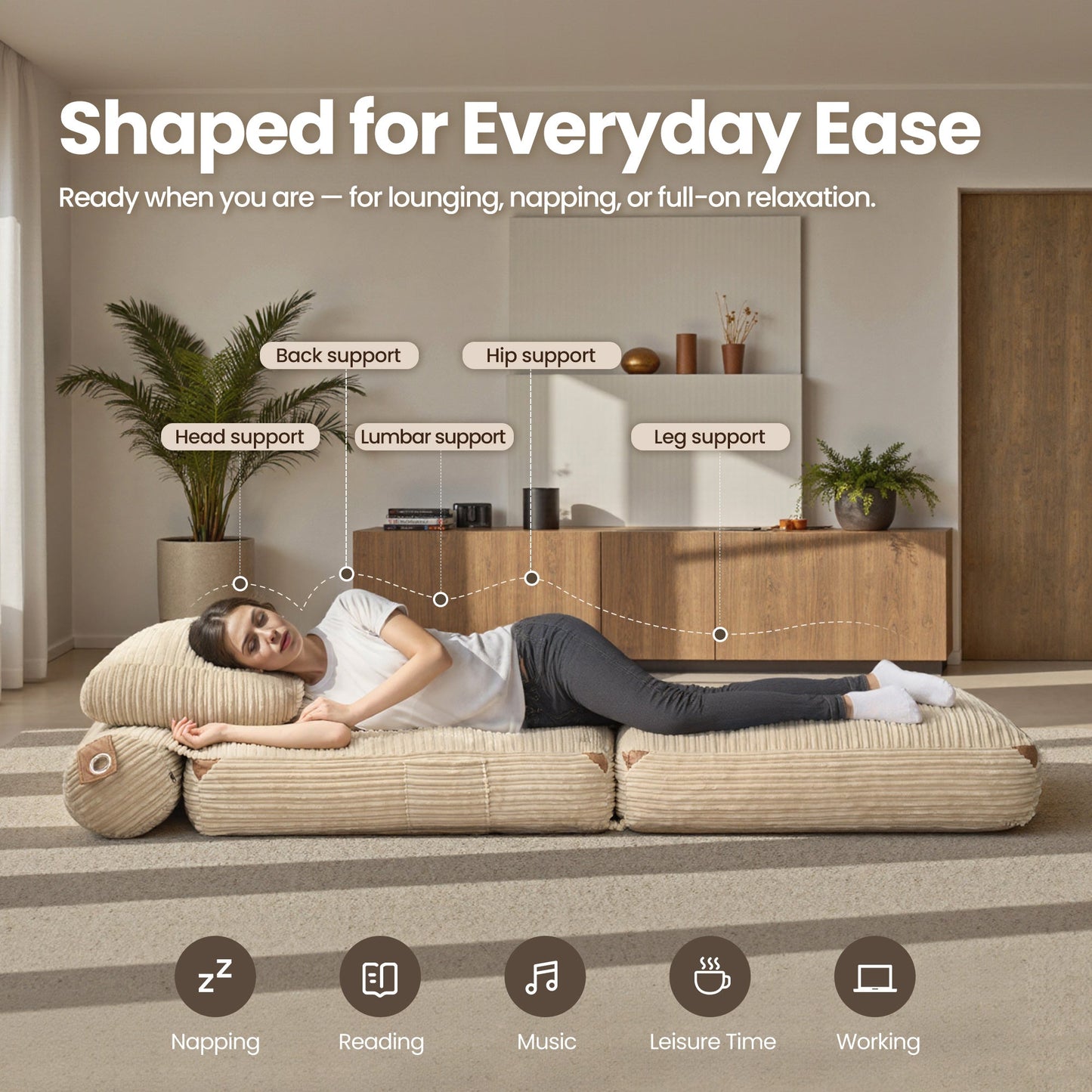 OVIOS Bean Bag Bed Folding Sofa Bed – Convertible Sleeper Chair with Pillow & Back Support