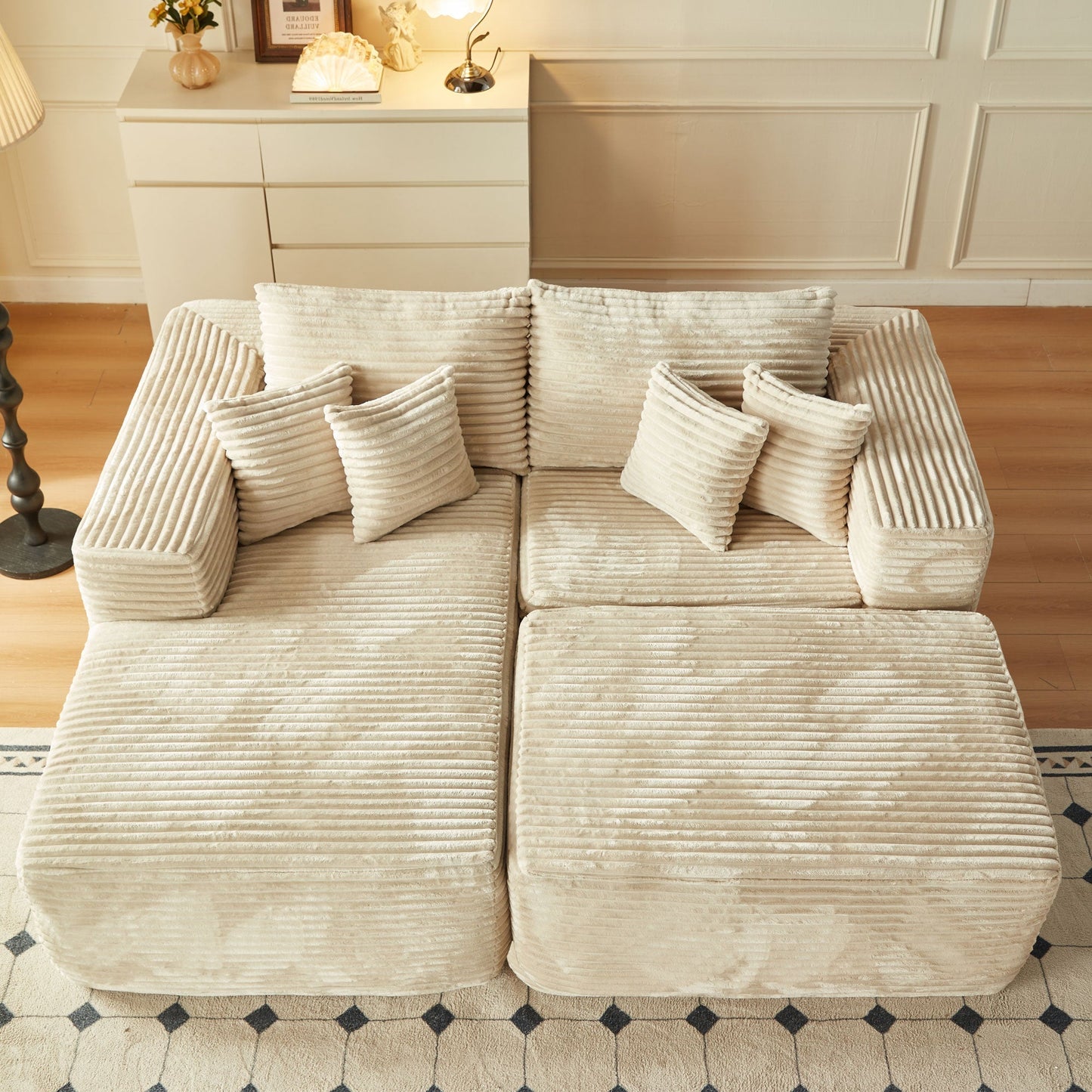 Ovios 80"Modular Couch with Chaise&Ottoman, Sleeper Sofa, No Assembly Required