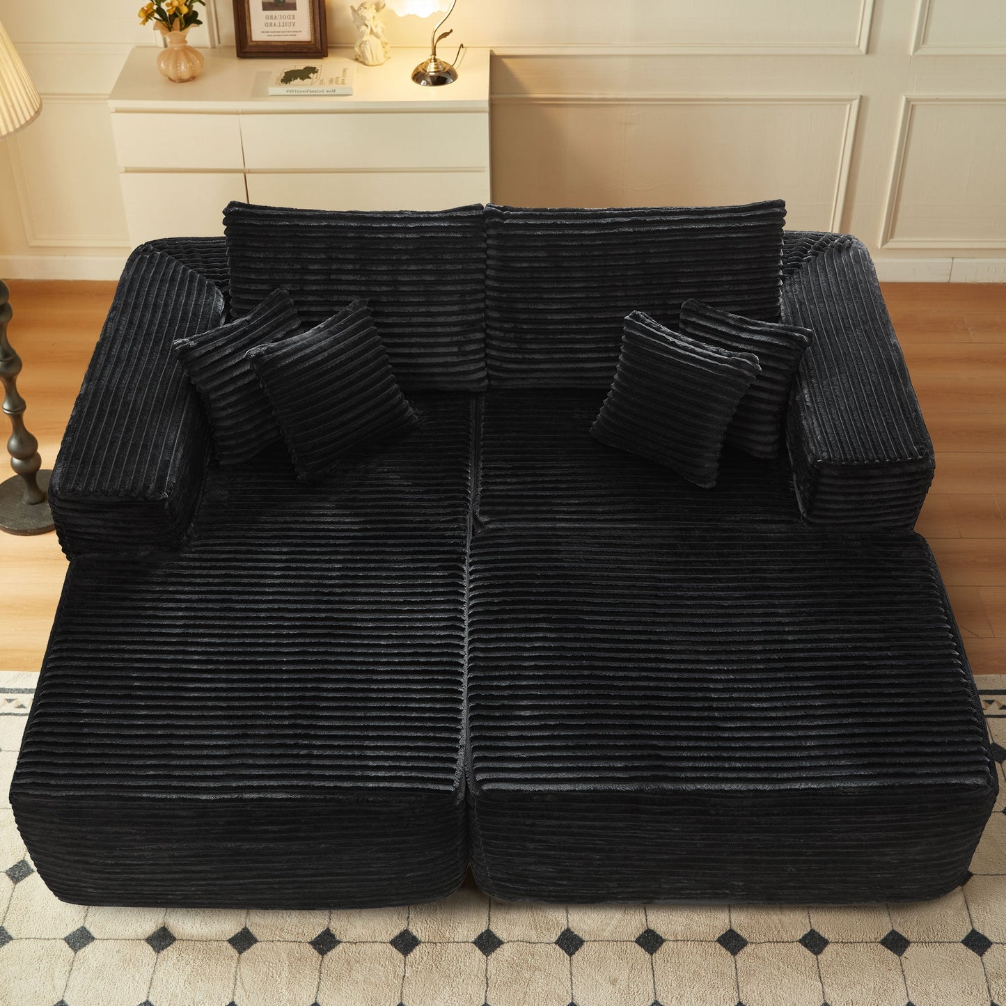 Ovios 80"Modular Couch with Chaise&Ottoman, Sleeper Sofa, No Assembly Required