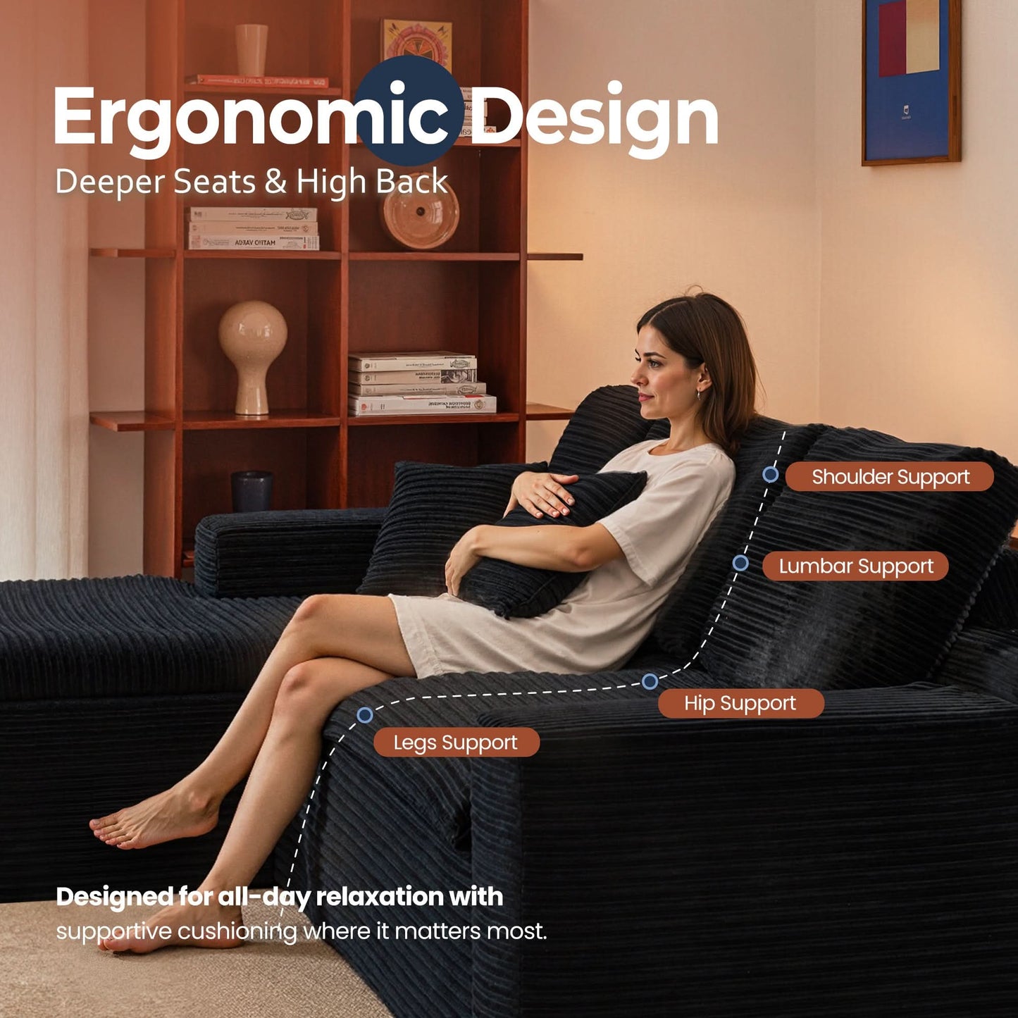 OVIOS 105" Modular L-Shape Sectional Sofa with Chaise, Deep Seat Cloud Couch