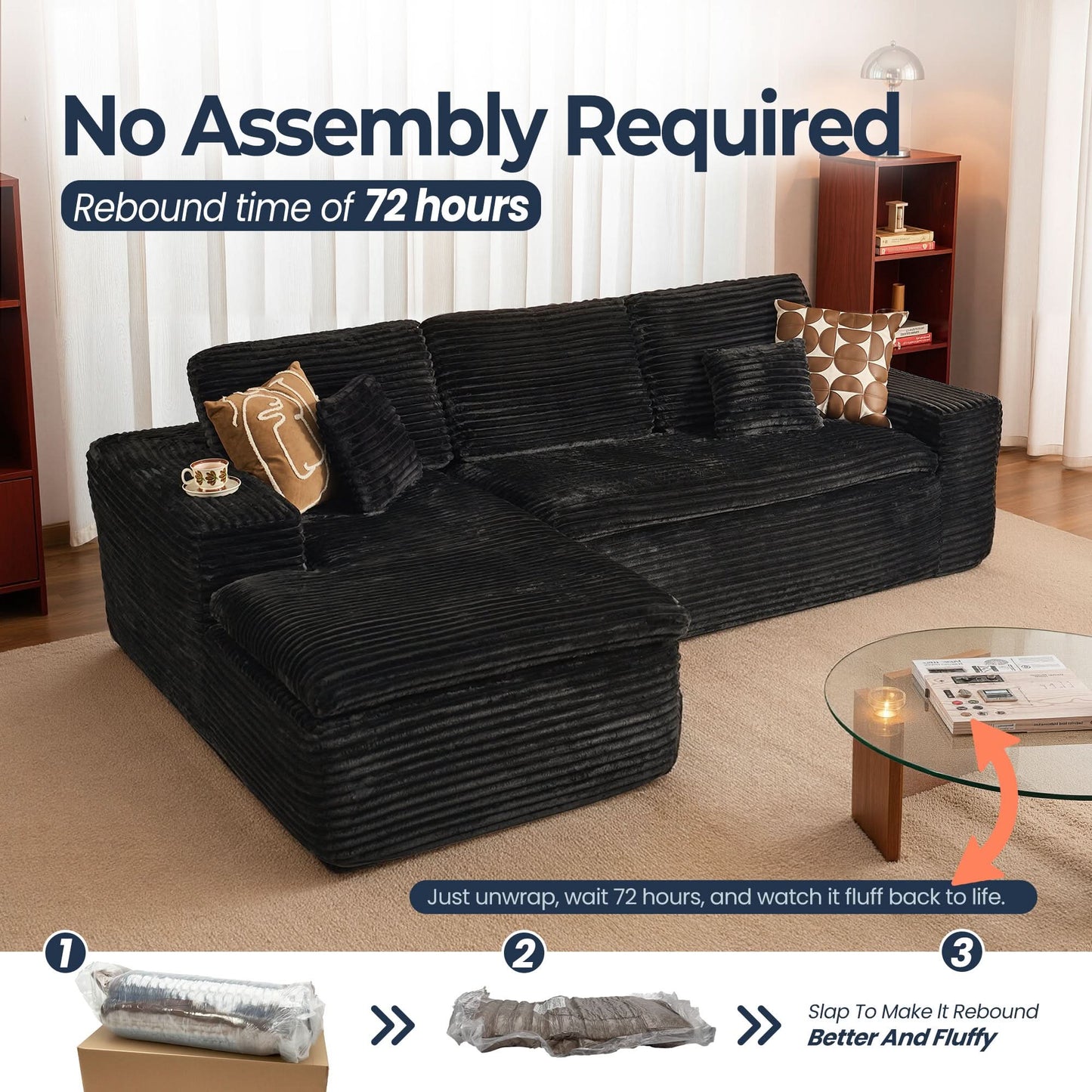 OVIOS 105" Modular Sectional Sofa with Chaise,Deep Seat Cloud Couch, Modern L-Shape