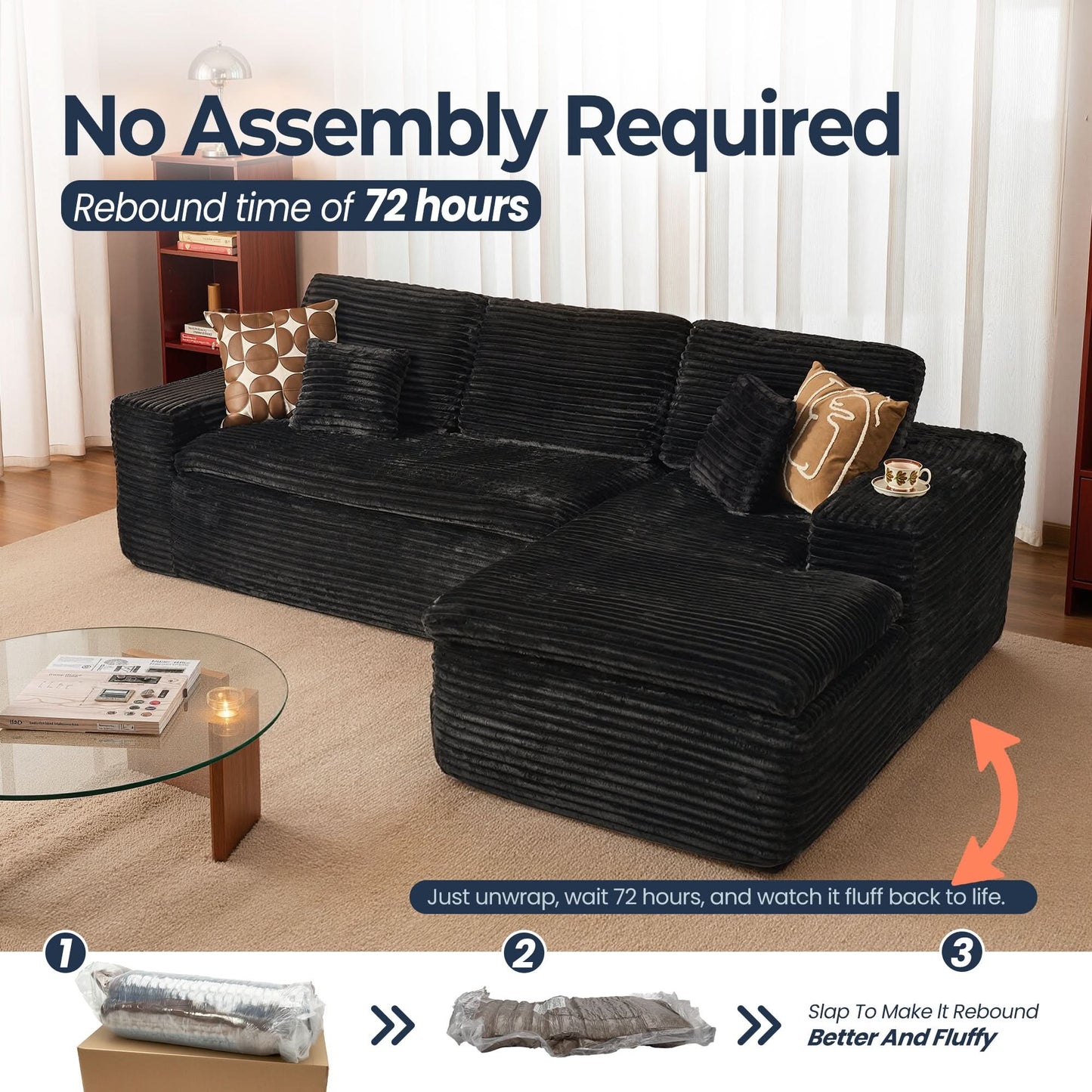 OVIOS 105" Modular Sectional Sofa with Chaise,Deep Seat Cloud Couch, Modern L-Shape