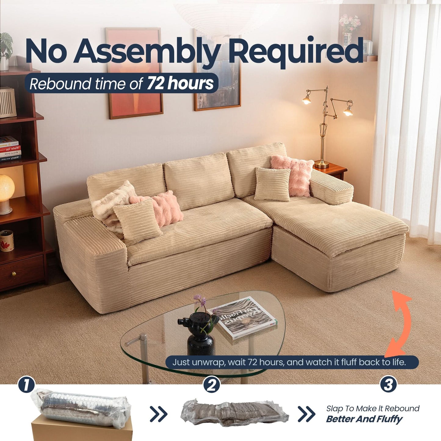 OVIOS 105" Modular L-Shape Sectional Sofa with Chaise, Deep Seat Cloud Couch