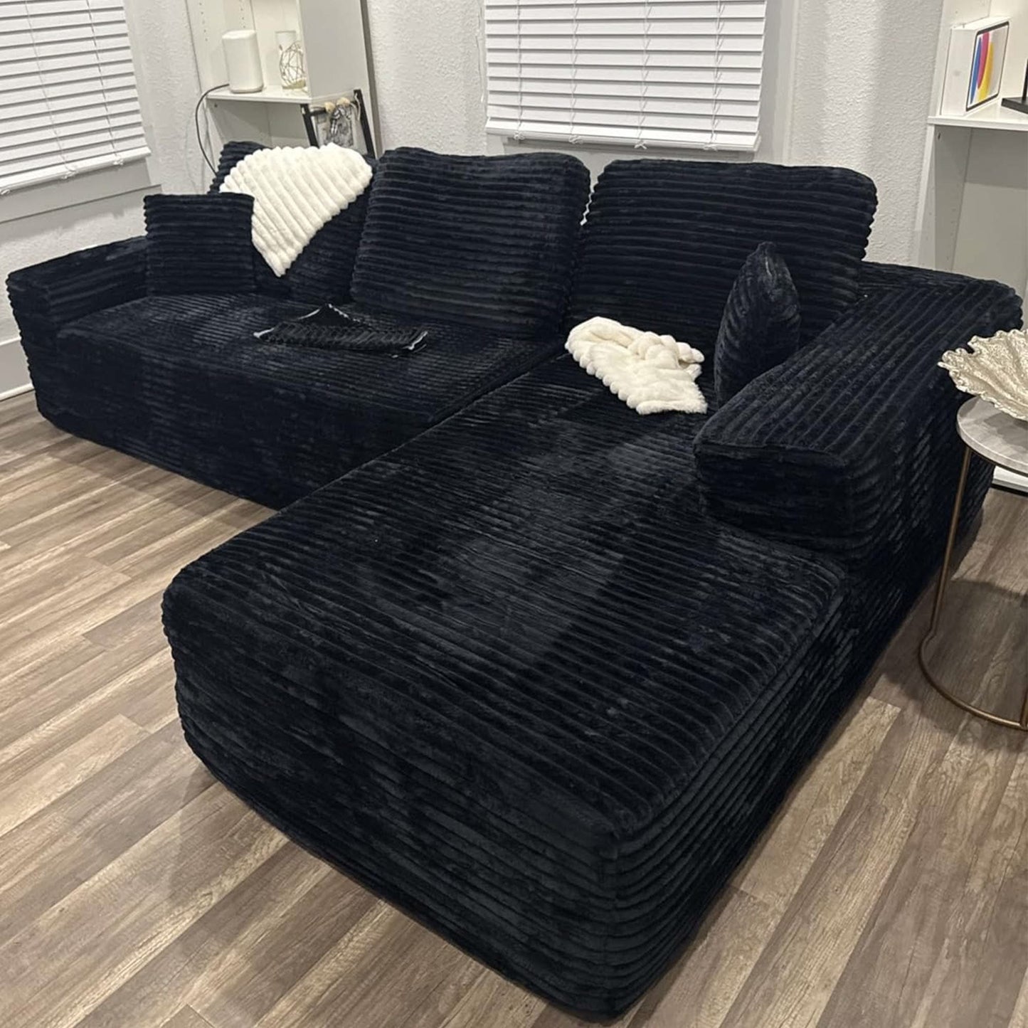 OVIOS 104" L-Shape Modular Couch with Chaise, Plush Corduroy Fabric, No Assembly Required