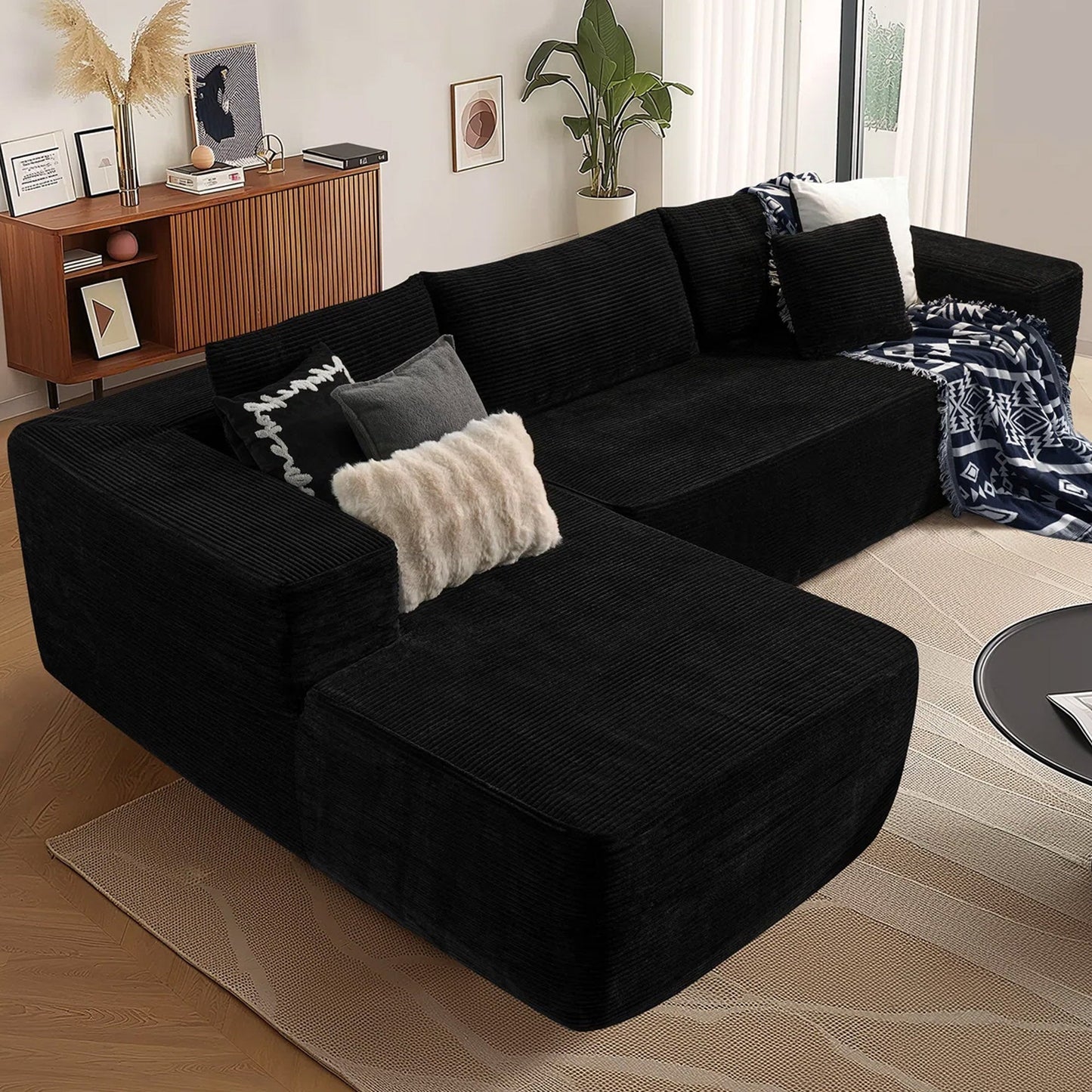 OVIOS 104" L-Shape Modular Couch with Chaise,Corduroy Fabric,No Assembly Required