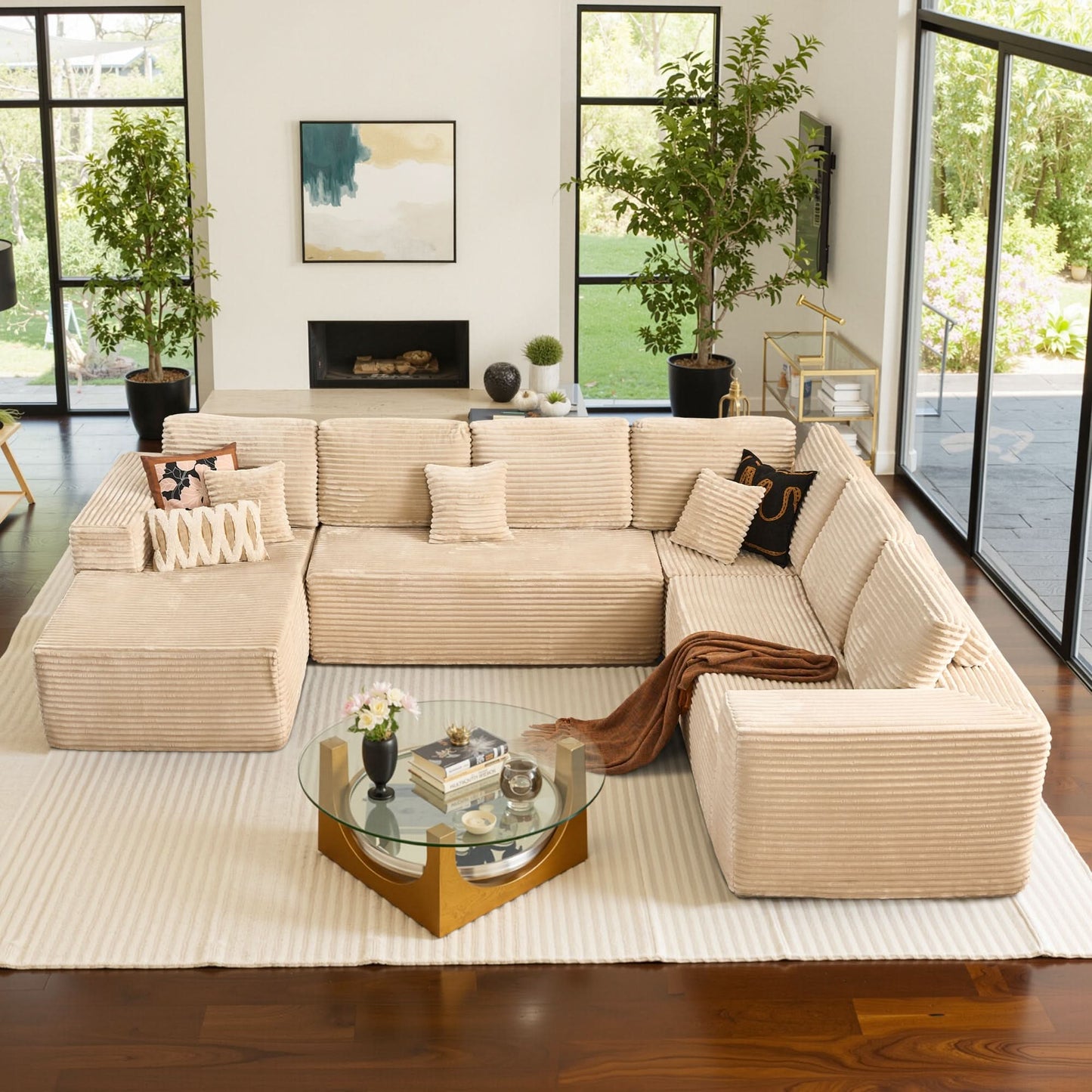 OVIOS Memory Foam Cloud Sofa: Modular L-Shape Chaise in Corduroy Fabric, No Assembly Required