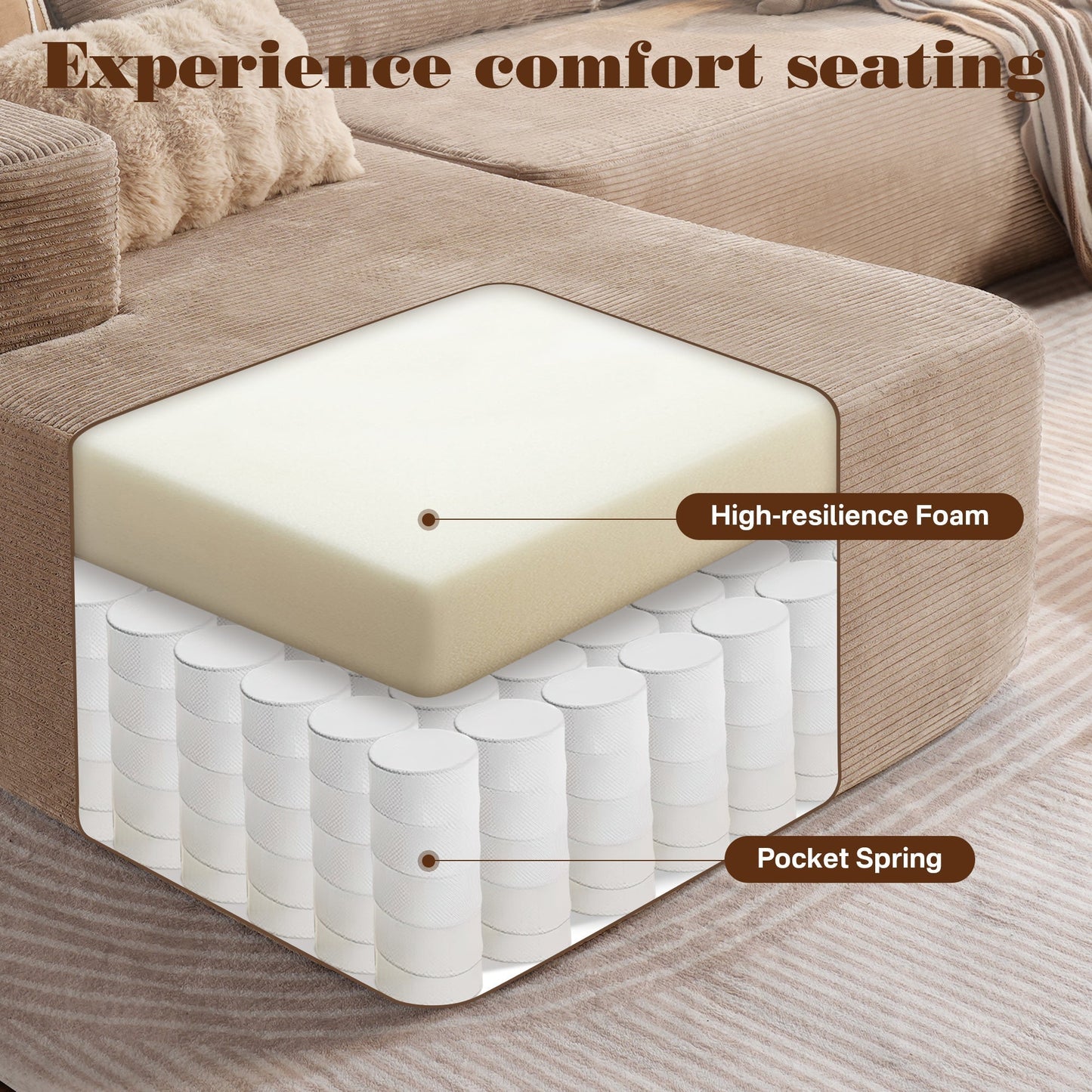 OVIOS 104" L-Shape Modular Couch with Chaise,Corduroy Fabric,No Assembly Required