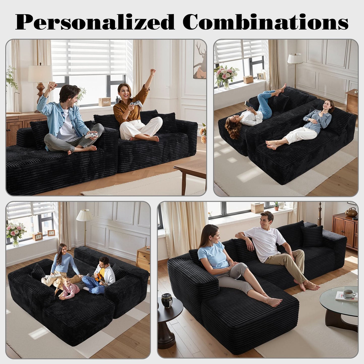 OVIOS 104" L-Shape Modular Couch with Chaise, Plush Corduroy Fabric, No Assembly Required