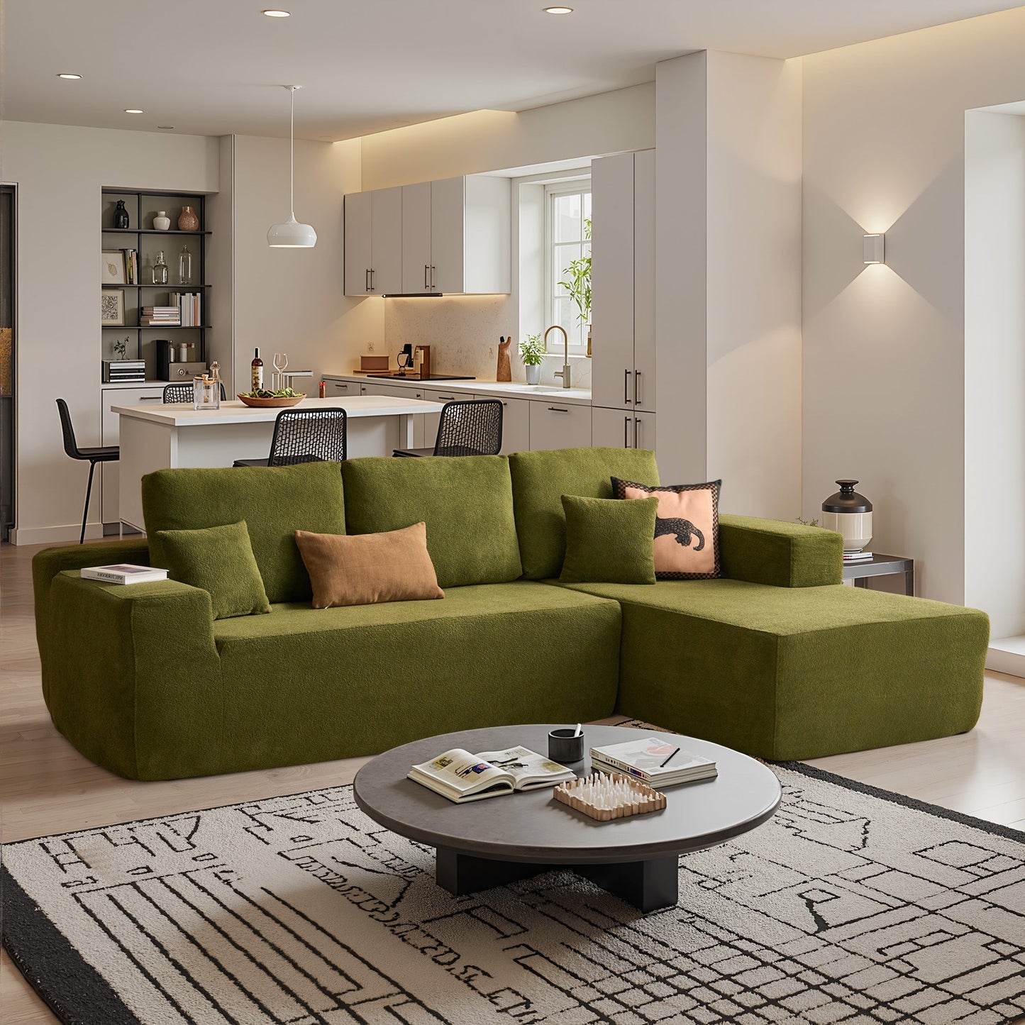 OVIOS 104" L-Shape Modular Couch with Chaise,Cloud Velvet Fabric,No Assembly Required